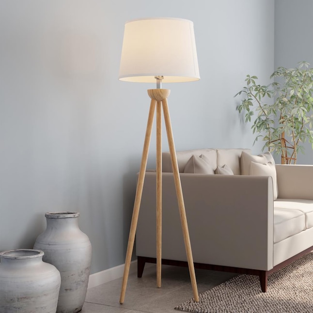 Natural Oak Tripod Floor Lamp, Natural Wooden Floor Lamp
