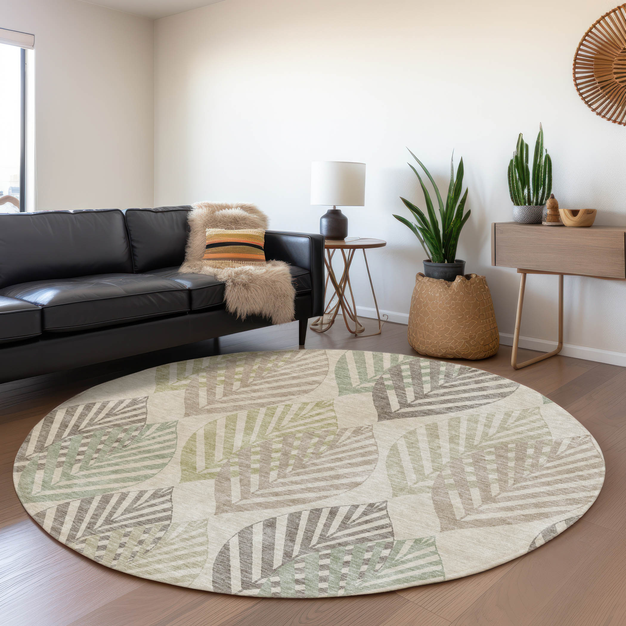 Addison Rugs ACN744BG8RO Chantille ACN744BG 8 x 8 (ft) Polyester Beige Round Indoor/Outdoor Geometric Machine washable Area rug