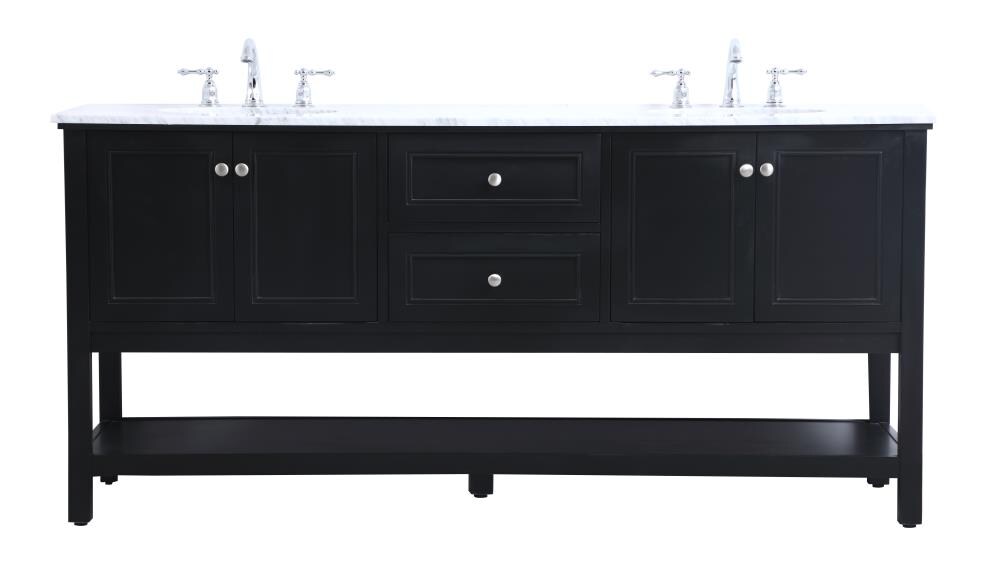 Elegant Decor FI81072BK First Impressions 72-in Black Undermount Double sink Bathroom Vanity with Carrara White Marble Top
