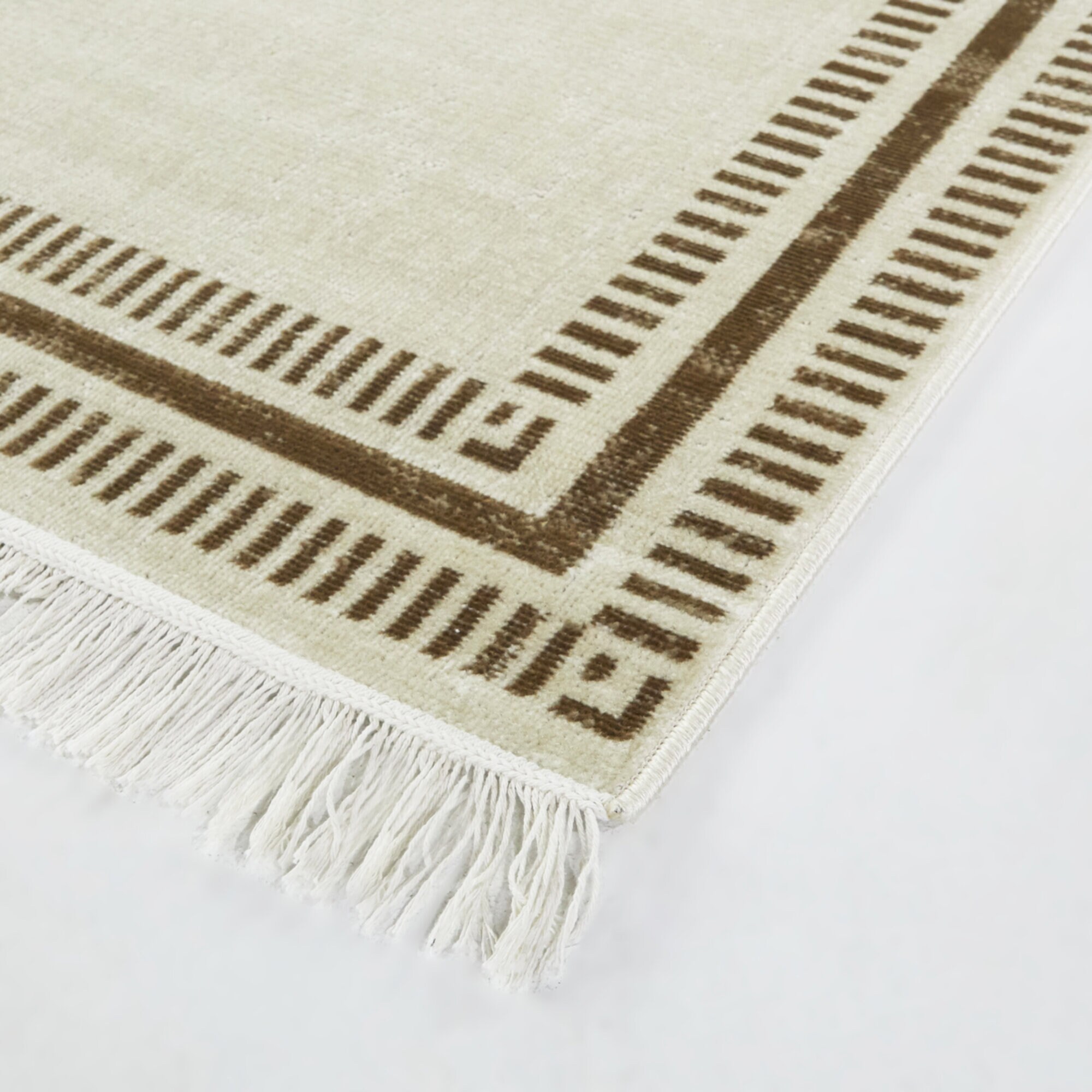 Cream and Brown Flat Woven Cotton Synthetic Rectangular Area Rug