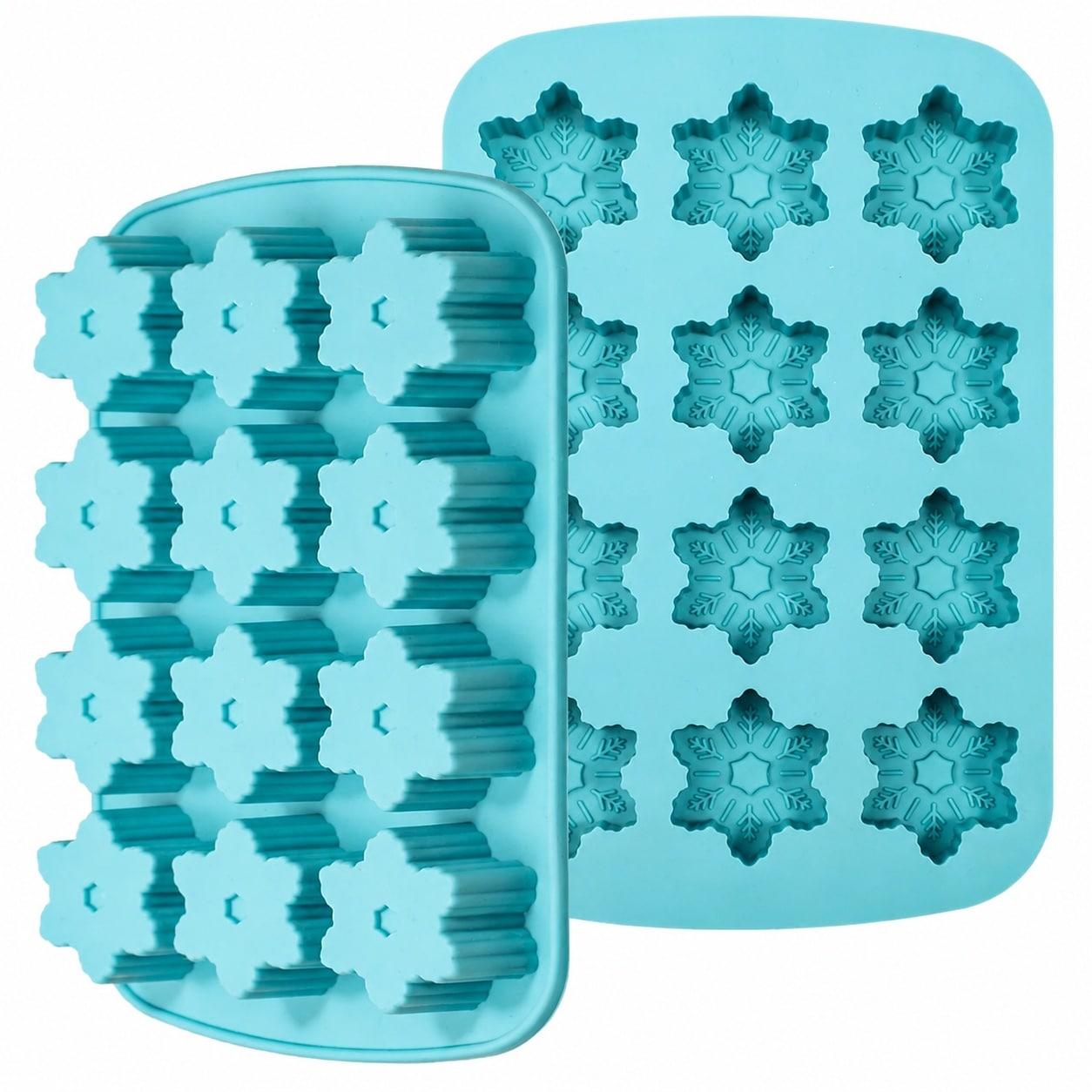 Aoibox  Blue 2 Piece Snowflake Silicone Ice Cube Trays 12 Grid Christmas Snowflake Chocolate Dessert Molds