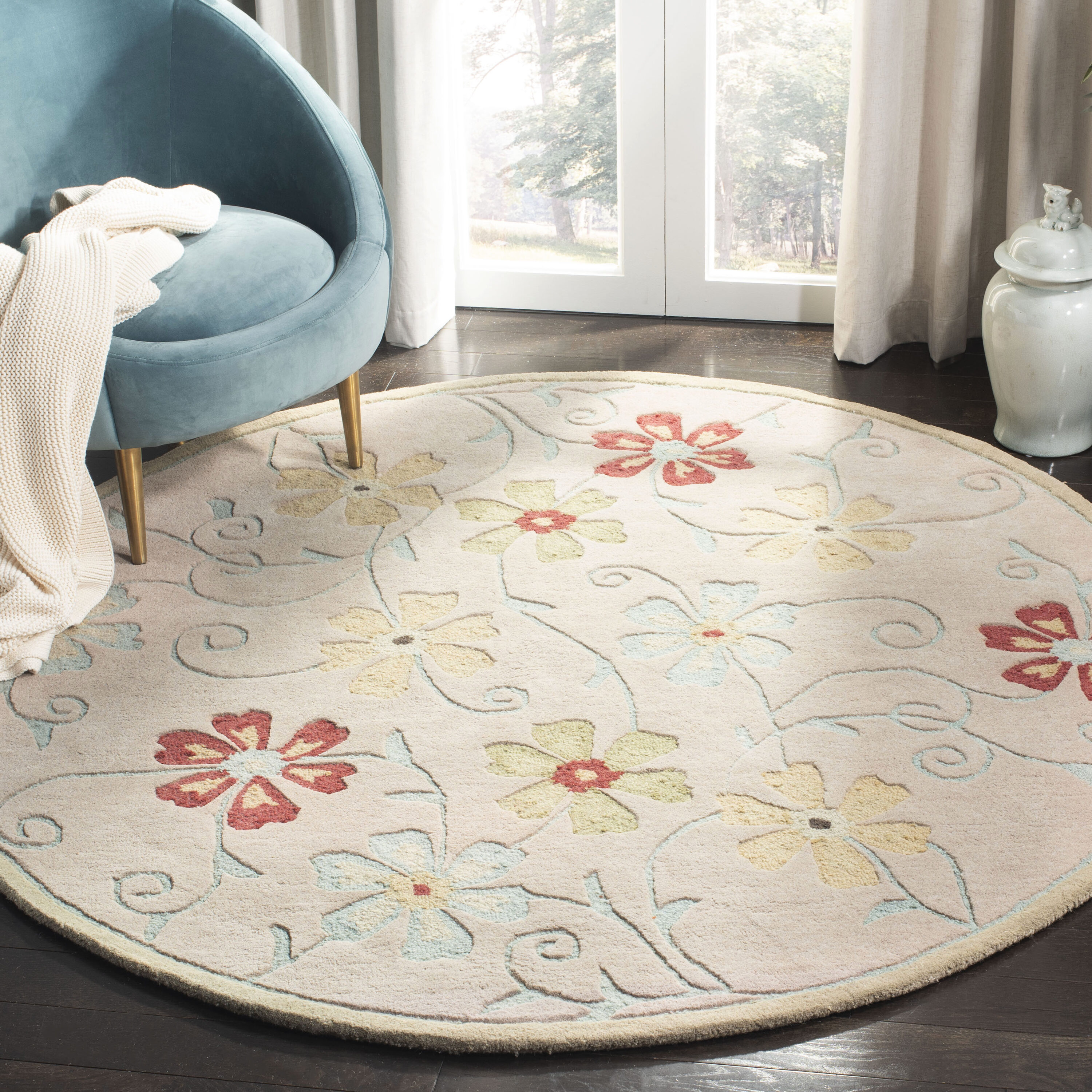  Blm784 Beige/Multi Country Floral 6ft x 6ft Round Rug