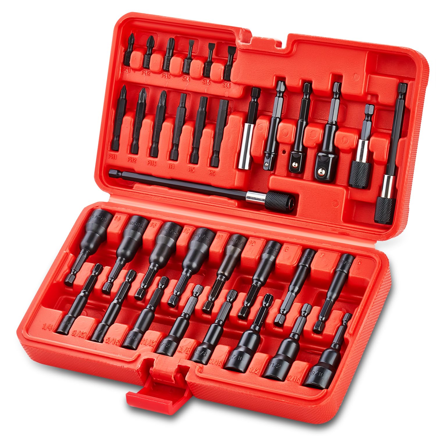 Etokfoks 35 Piece Magnetic Nut Driver Set SAE and Metric Cr V Steel Impact Drill Set with Quick Change Hex Shank Magnetic Screwdriver Bits and Extension #LET0303N21