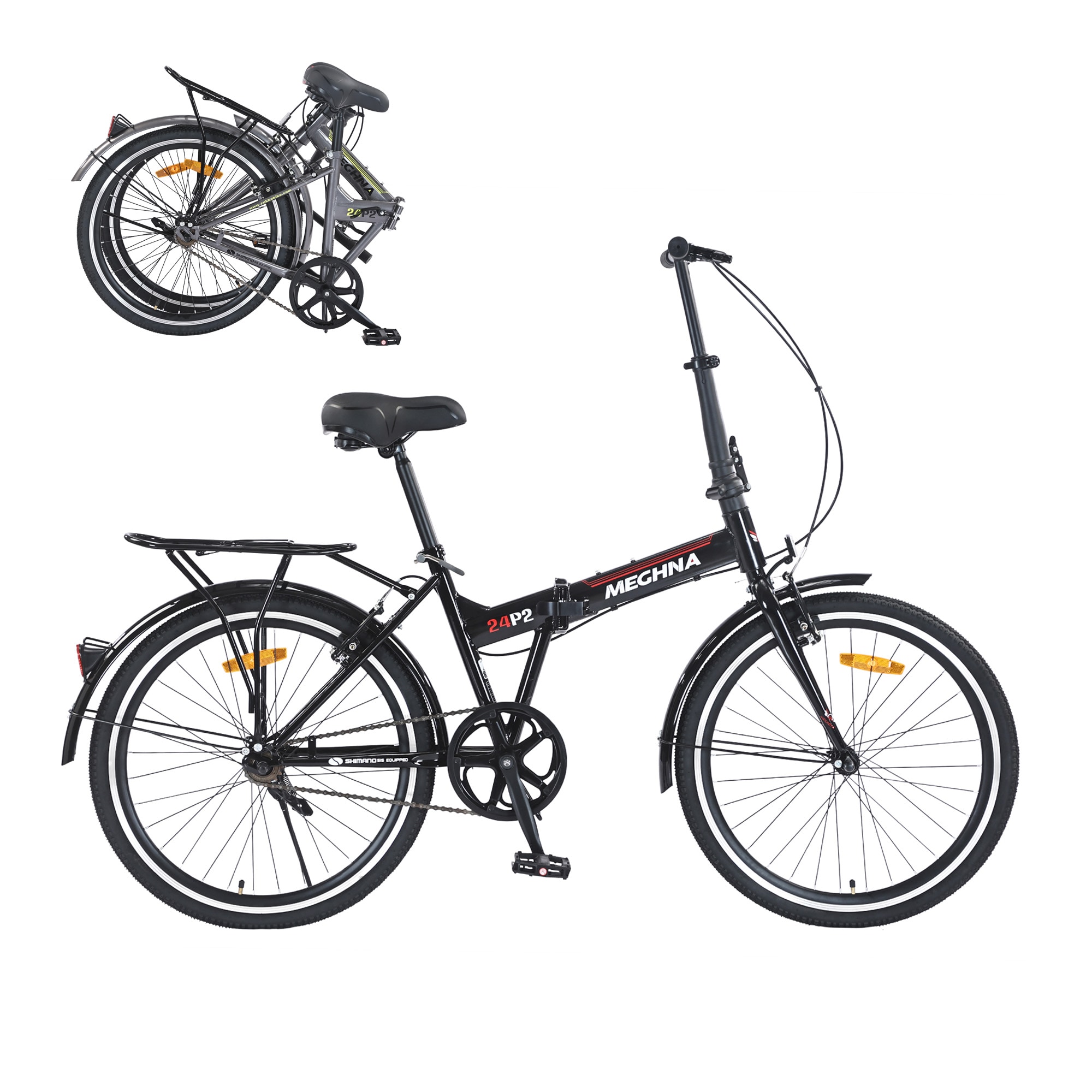 Anysun 24 Inch Single Speed Folding Commuter Bike Steel Frame Dual V Brakes Full Fenders Tool Free Instant Unfolding Lightweight Portable for Adults Men Women Black