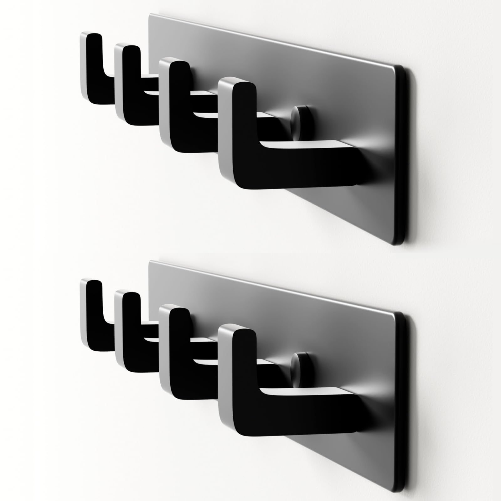 Lovav Black 2 pack Wall Mount Coat Rack Modern Metal Hook Rail Aerospace Grade Aluminum 4 Right Angle Hooks Modular Storage Organizer