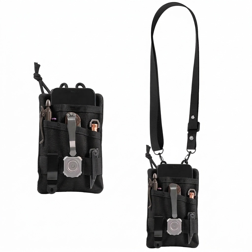 ITOPFOX  Pocket Organizer Water Resistant Nylon EDC Tool Pouch for Men with Paracord Lanyard Holds Flashlight Multitool Pen Notebook Wallet