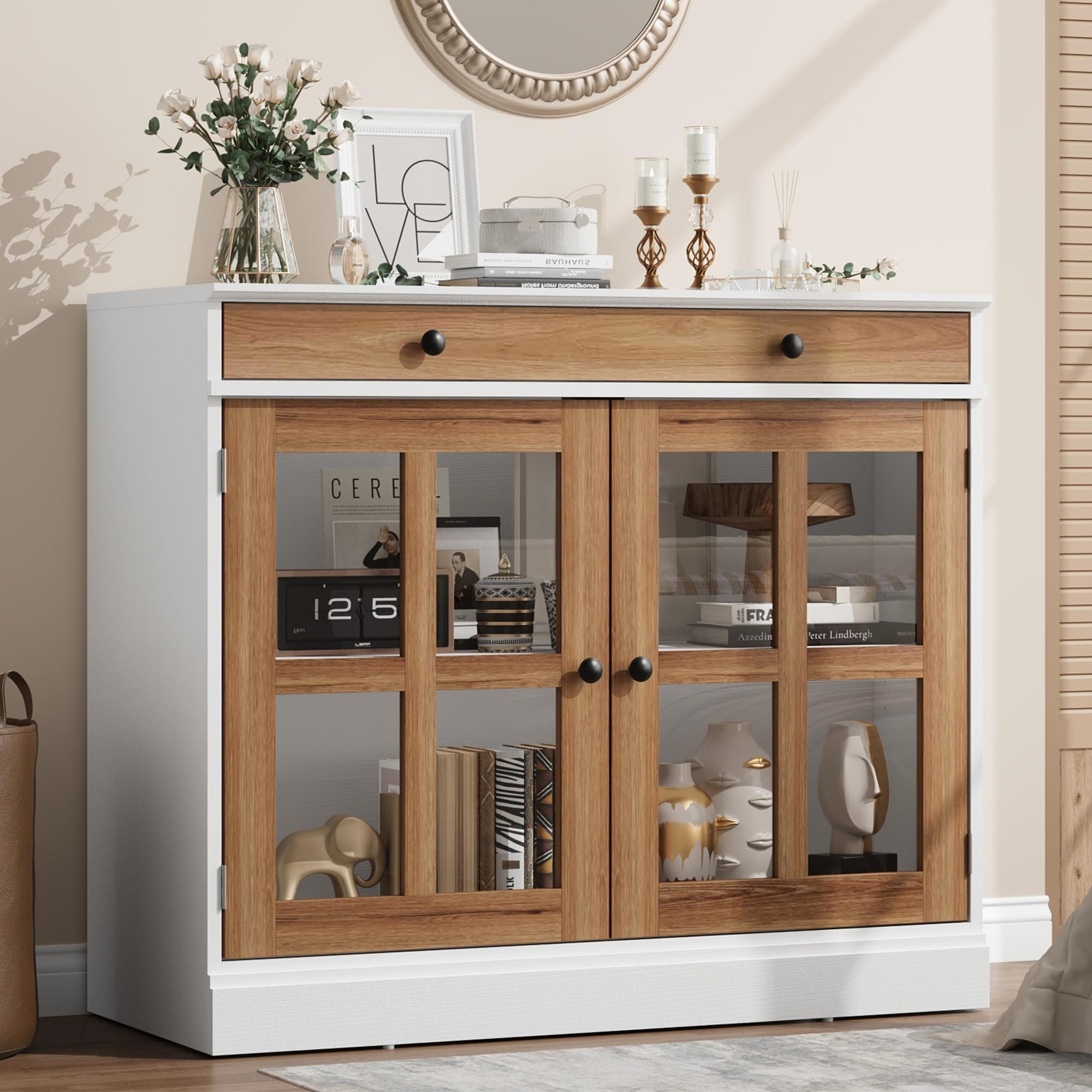GarveeLife 35.4-in Sideboard Buffet Cabinet with Glass Door and Drawer