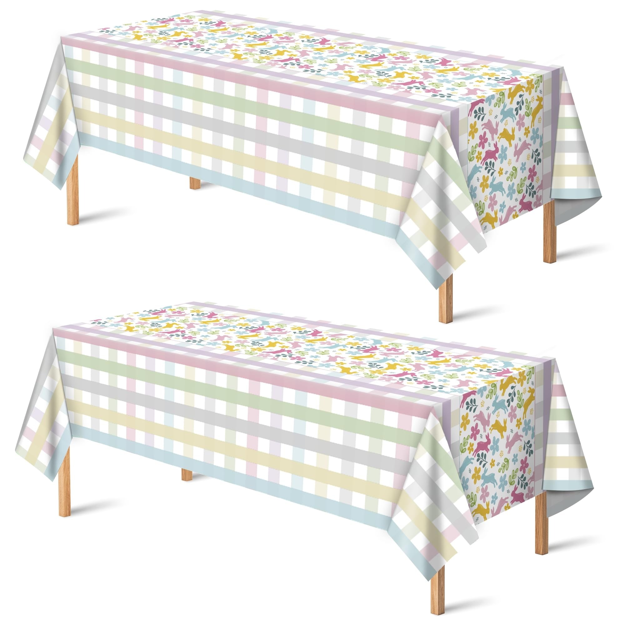 ITOPFOX  Easter Tablecloth Plastic Rectangular 52 x 87 Inches Bunny Egg Flower Print Waterproof Table Cover for Indoor Outdoor Party Spring Decor