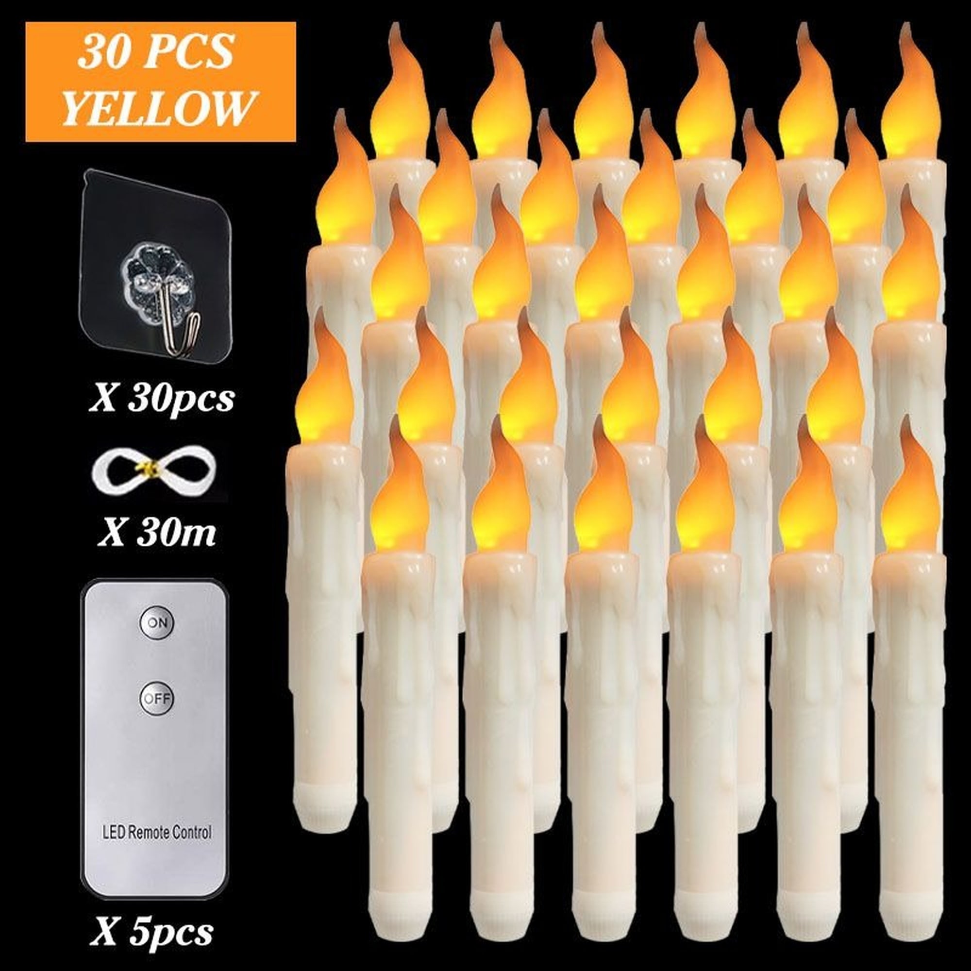 Wudkey 30pcs Floating LED Candles Remote Control Flameless Taper Candle Halloween Decor Party Birthday Wedding Christmas Supplies