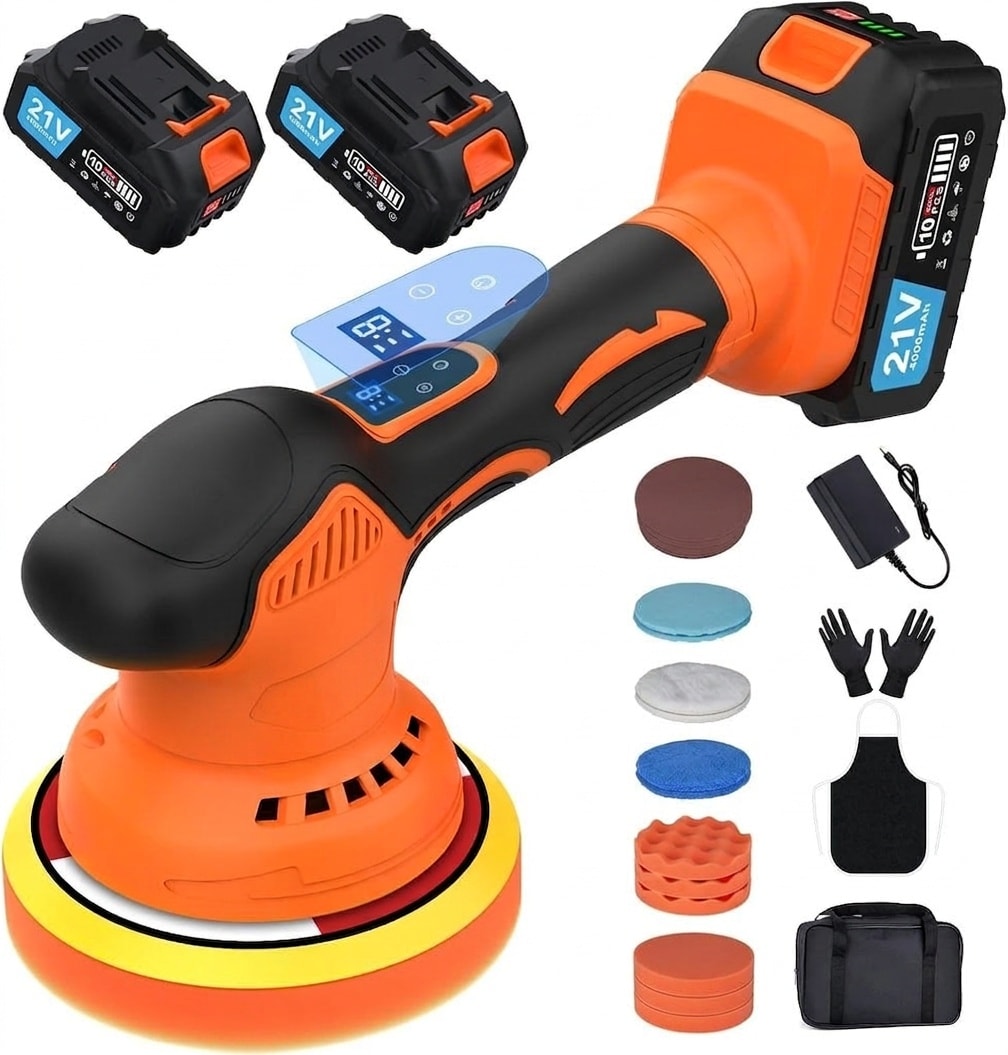 JVFCXXV Cordless Car Buffer Polisher Kit 8 Speed Touchscreen Display 6000 RPM 6 Inch Orbital Eccentric for Car Detailing Scratch Removing #LJV0711C072