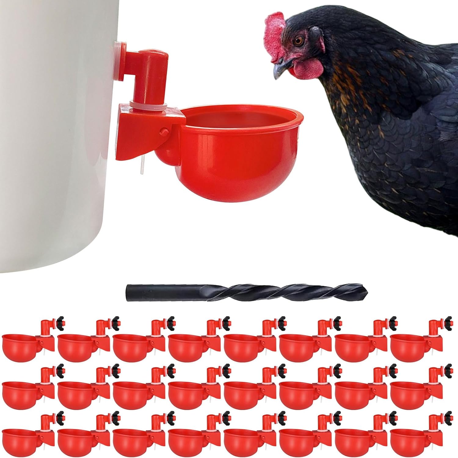 letsfix Chicken Waterer Cups Automatic Large Water Feeder for Chicks Turkey Ducks Goose Bunny Birds BPA Free Leak Proof 24 Pack