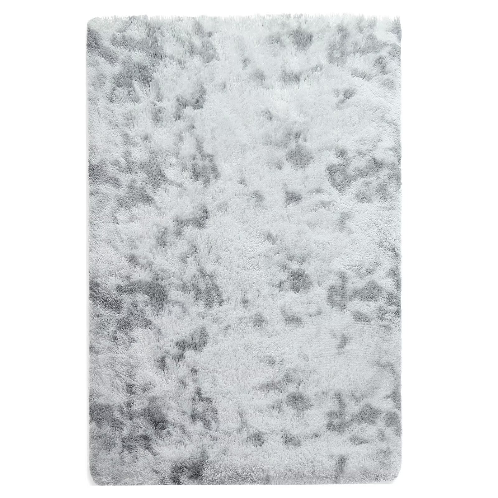 Qeetex SUNNY-PHO-0PW2ZNSV 8 x 10 ft Polyester Tie-dye Light Grey Rectangular Indoor Solid Modern Fluffy Soft Non Slip Area Rug