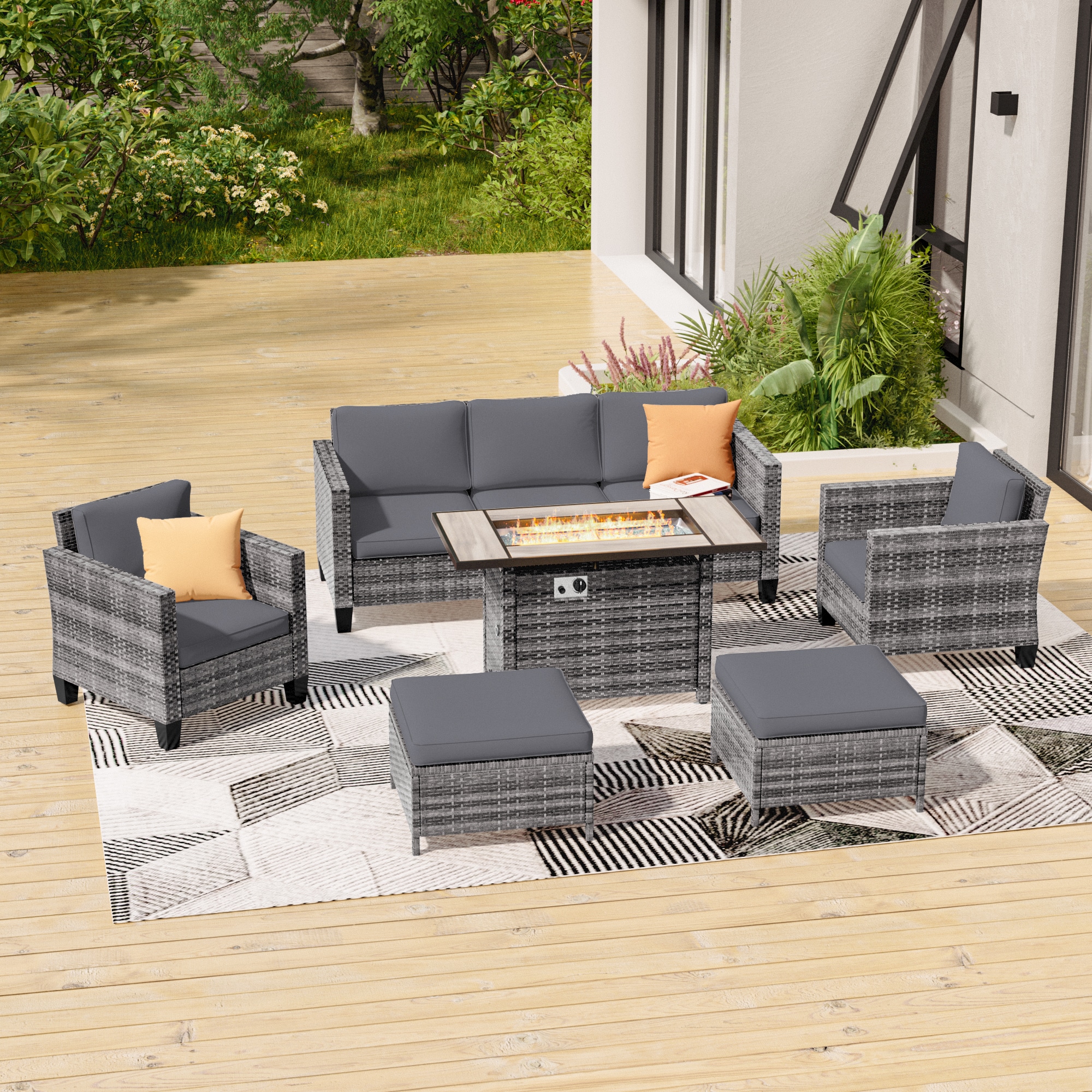 ACEGOSES LW-115HGY-T5 Skytop 6 -Piece Wicker Patio Sofa Conversation Set with Gray Cushions