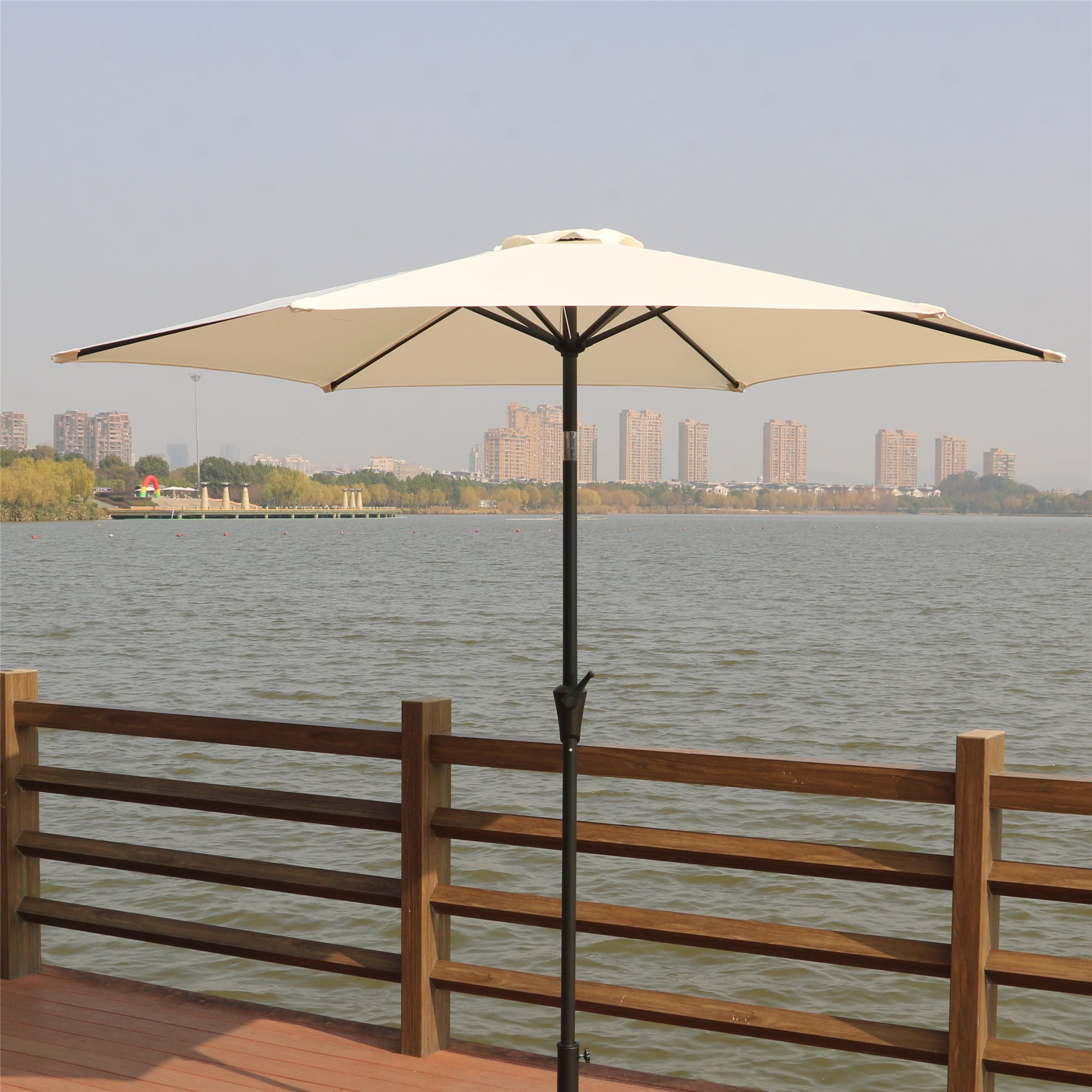 CESICIA PB-AM-02 8.8-ft Steel Cream Crank Market Patio Umbrella