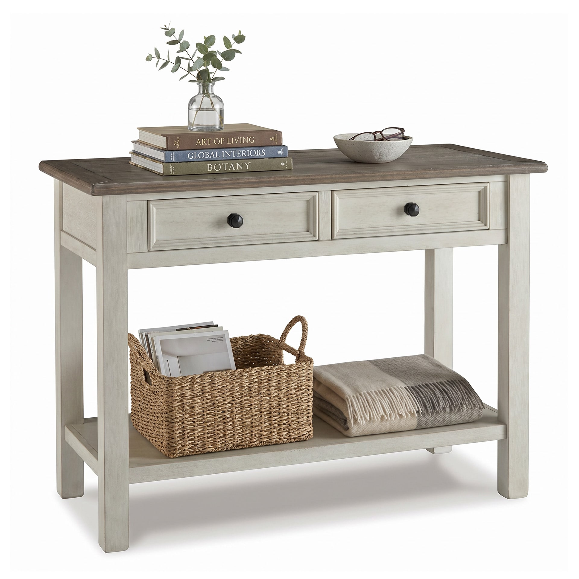 Signature Design by Ashley - Bolanburg Two Tone Antique White and Weathered Oak Sofa Console Tabl...