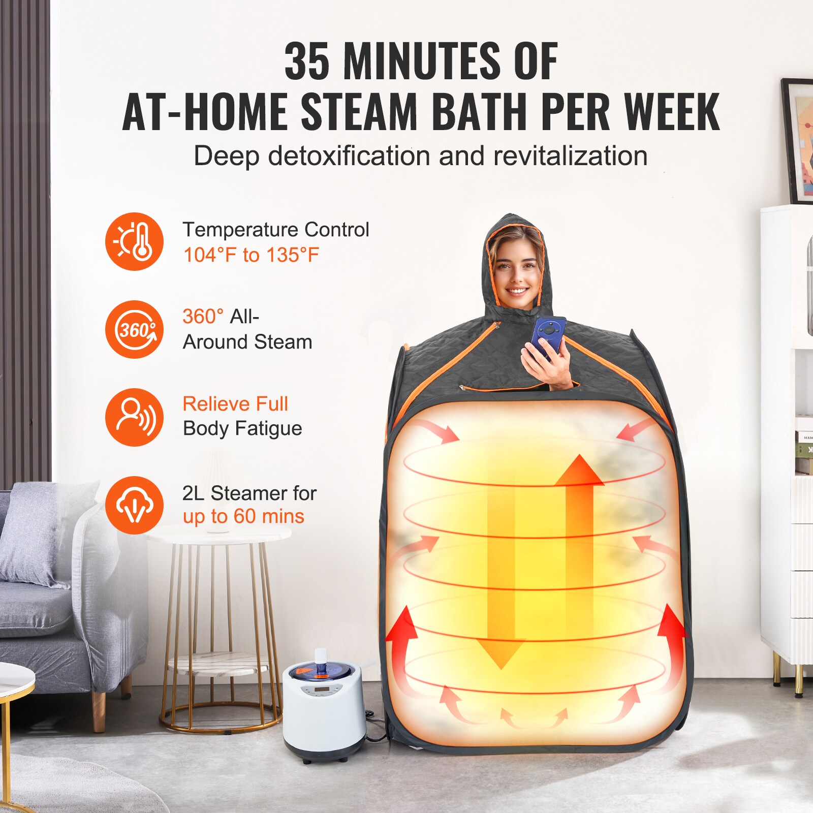 GIVIMO Portable Personal Steam Sauna Tent 1200W Home Therapeutic