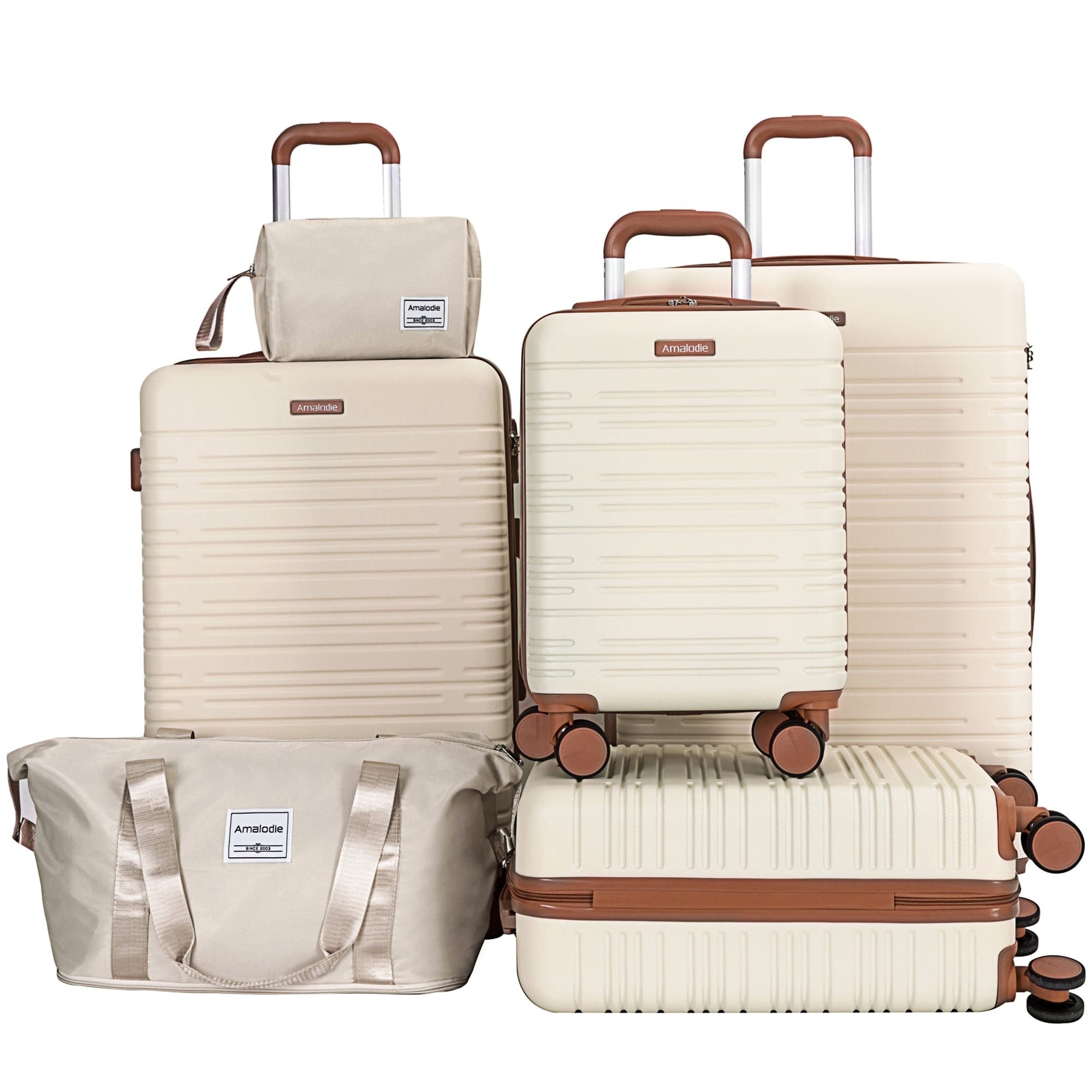 Bybafun - 6 -Bag Hardshell 29.53x18.9x11.42 IN Plastic Beige Spinner Suitcase set