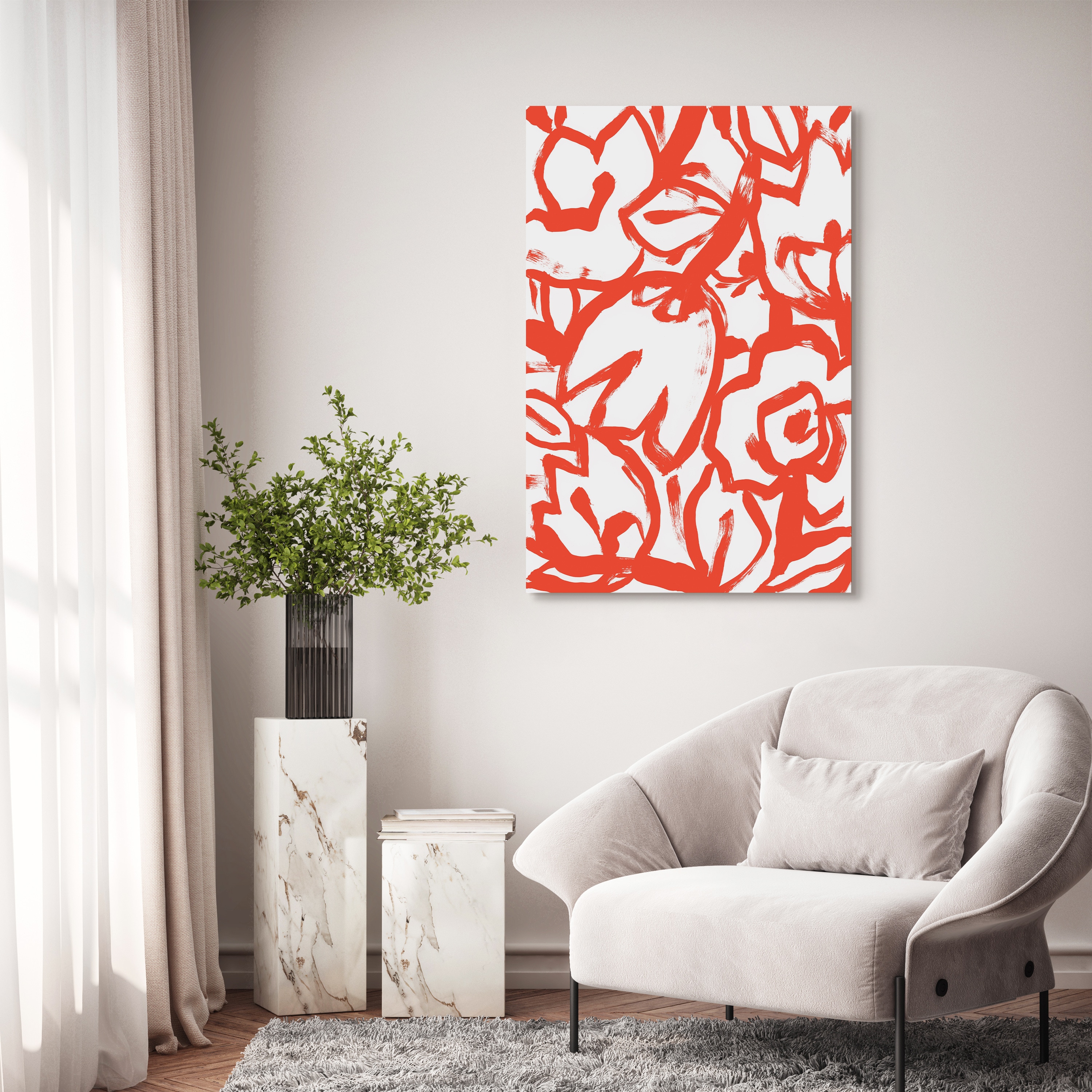 Scarlet Blooms Red Floral Tempered Glass Wall Art Set