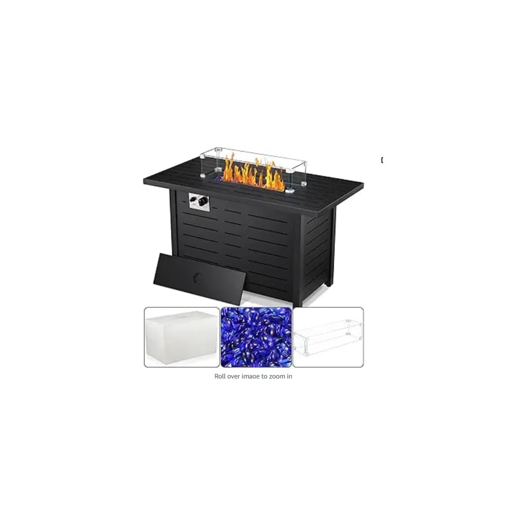 IdealHouse 42 in Propane Fire Pit Table  CSA Listed  50 000 BTU Steel Gas Fire Pit with Lid and Lava Rock  Perfect for Patios Decks and Gardens  Enhance Your Outdoor Space with Warmth and Ambience