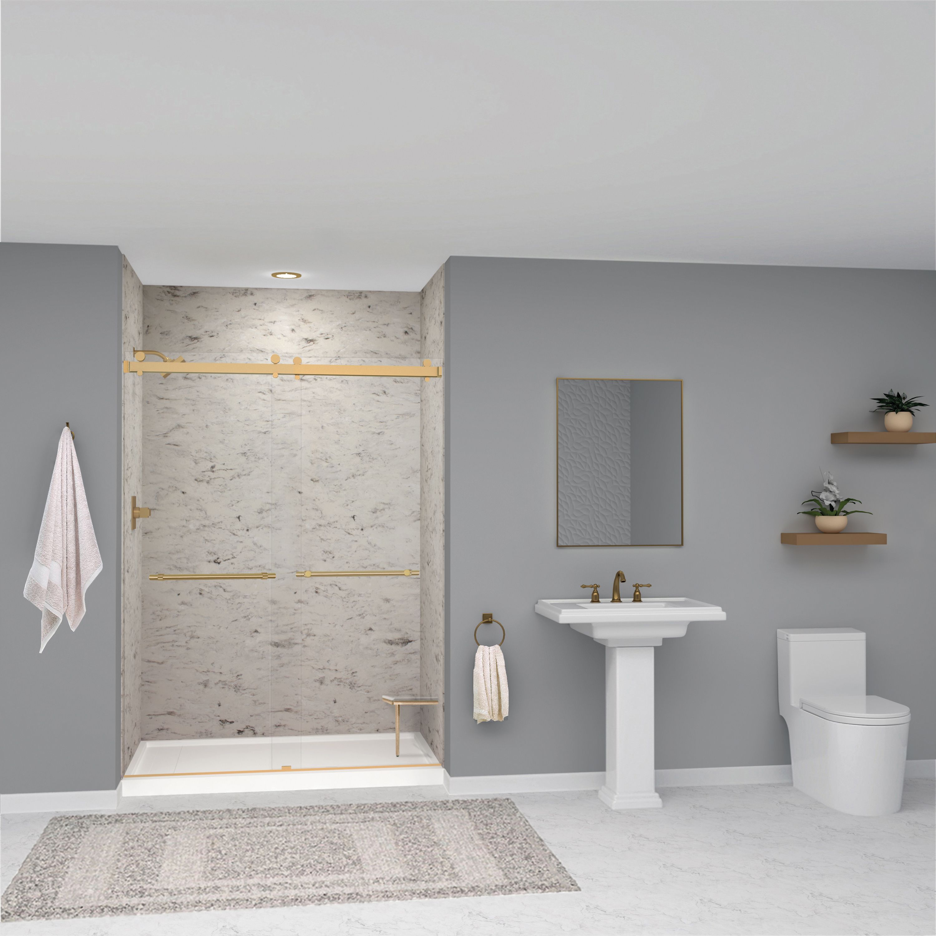 Transolid SWK603696-49V Saramar Velvet 36-in W x 36-in D x 96-in H Sand Creme Velvet 3.0 -Piece Glue Up Alcove Shower panel kit