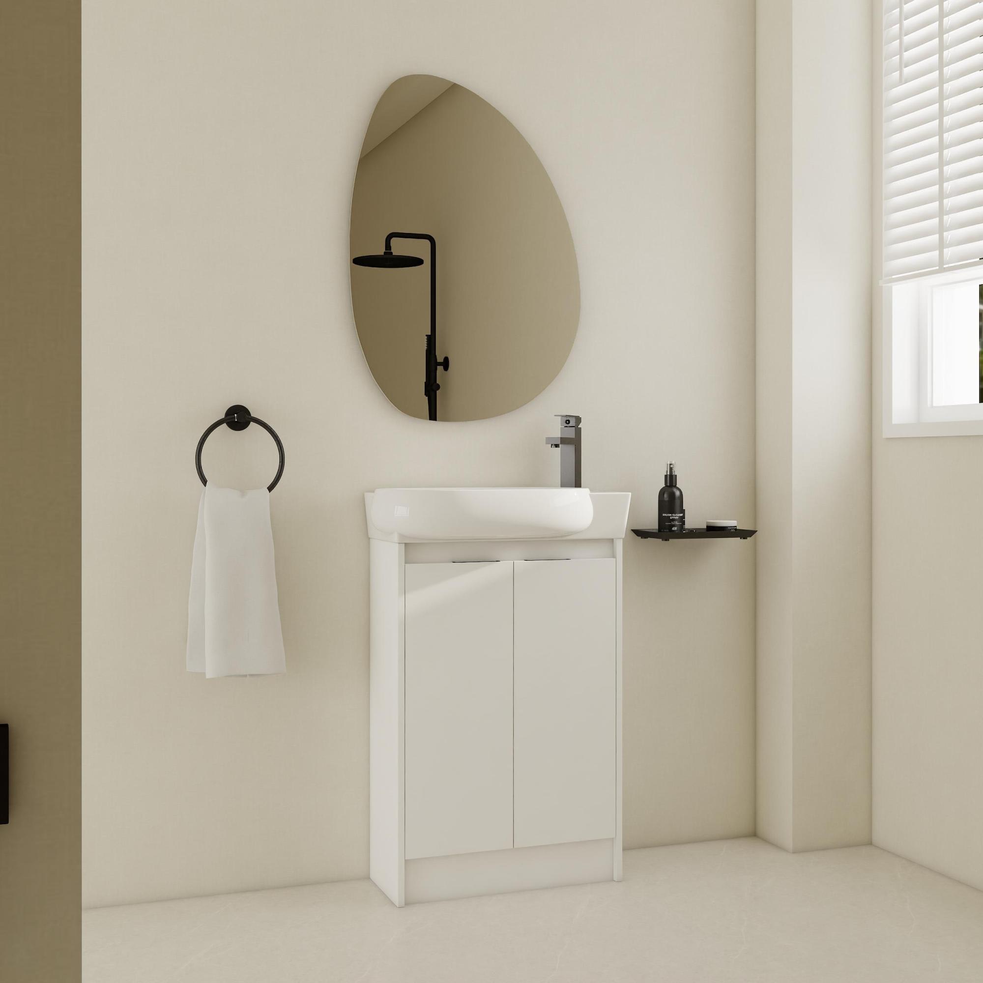 Roomfitters  Contemporary Glossy White Freestanding Bathroom Vanity Set Ceramic Basin