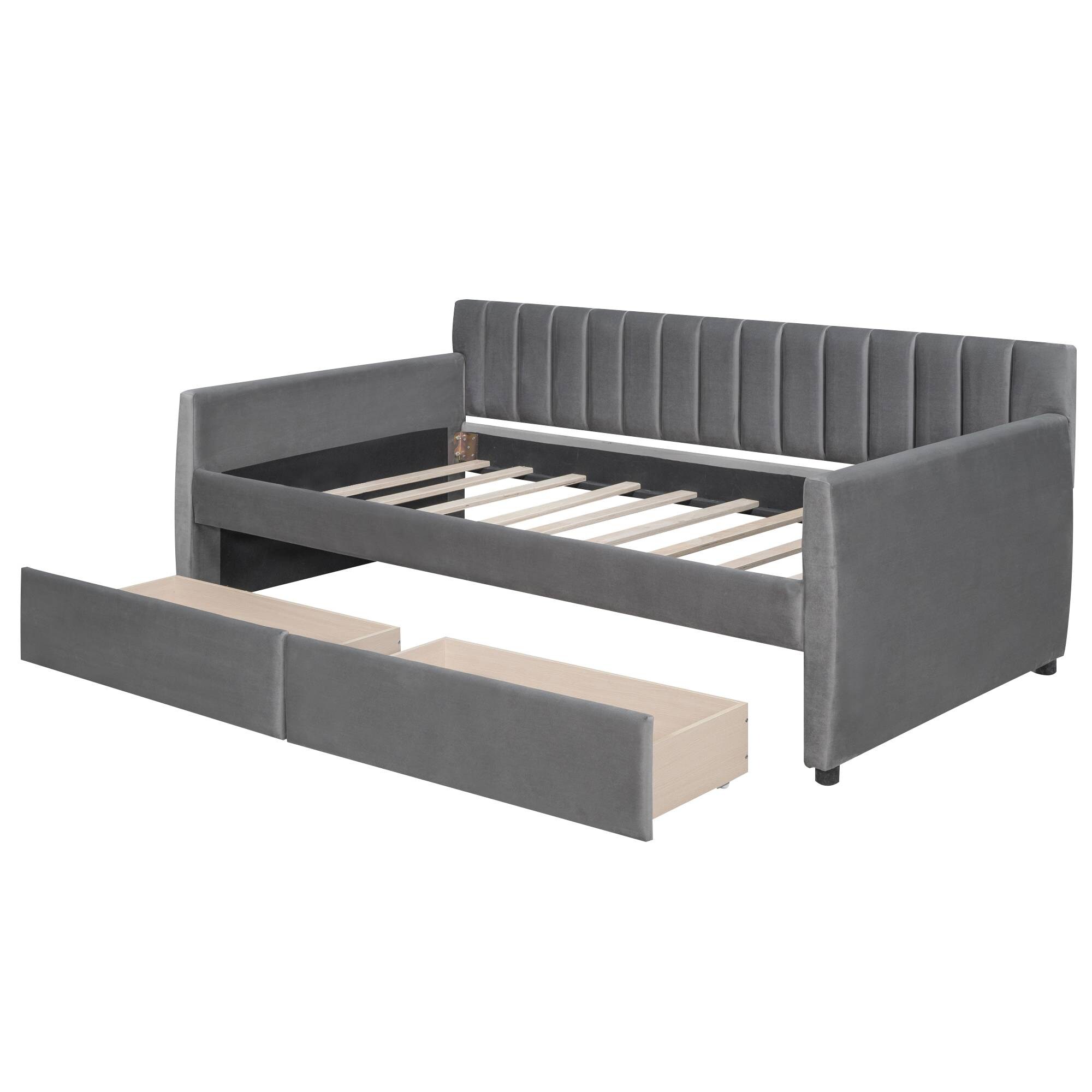 Yiekholo Gray Twin Upholstered Daybed With Storage In The Beds ...