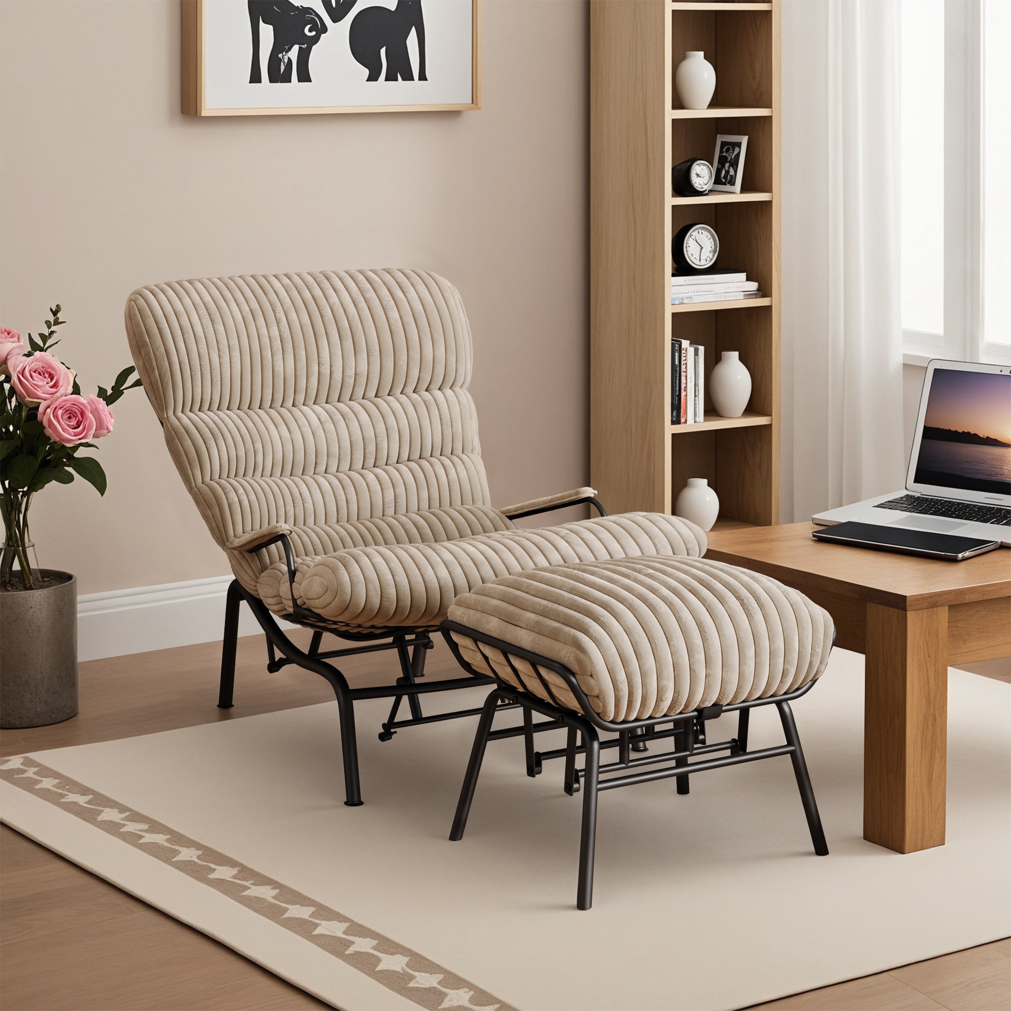 Pouuin SYYDA-240 Casual Beige Cloud Velvet Velvet Rocking Chair
