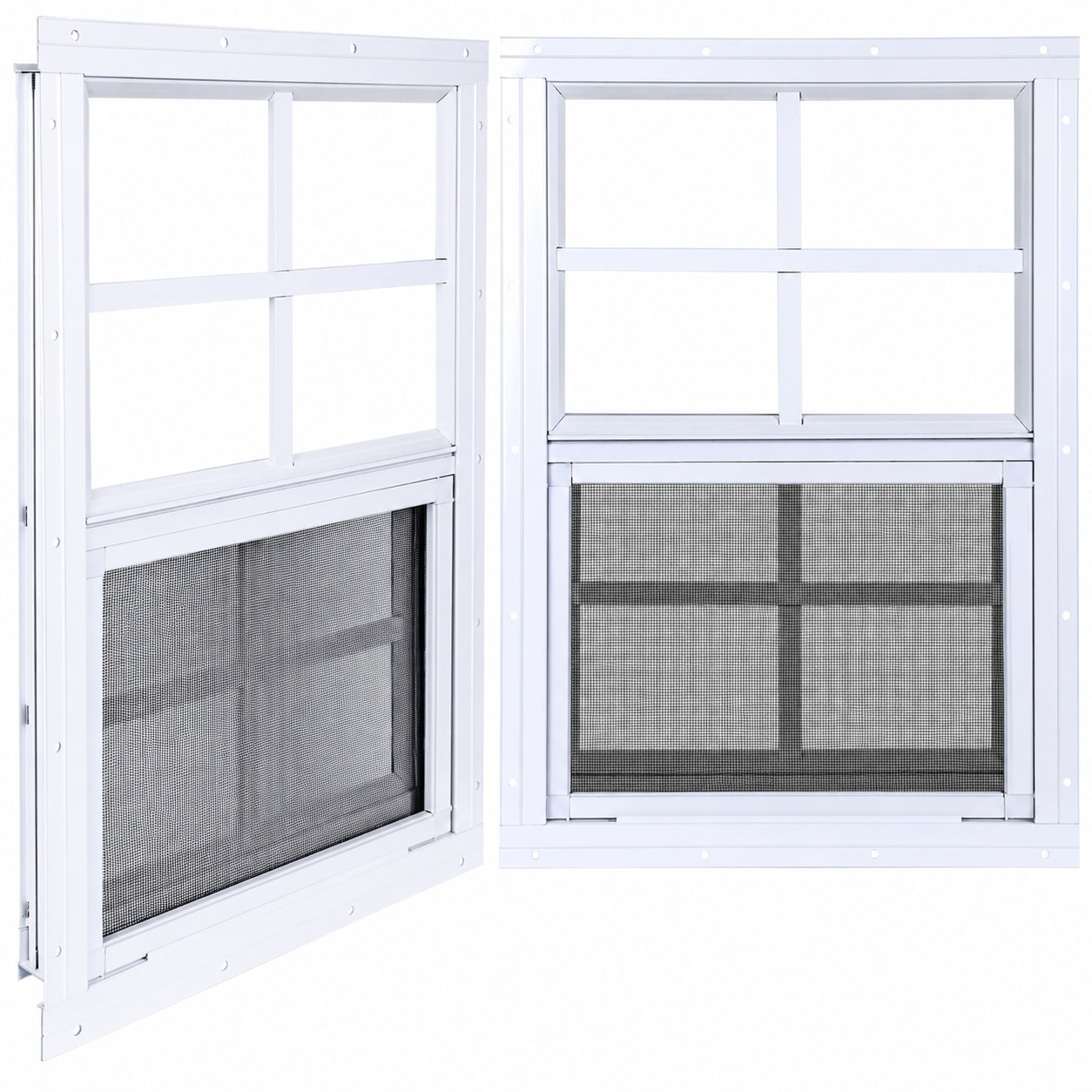 Aoibox  12 x 18 Inch White Aluminum Sliding Shed Windows Set of 2 with Tempered Glass and Fiberglass Screen