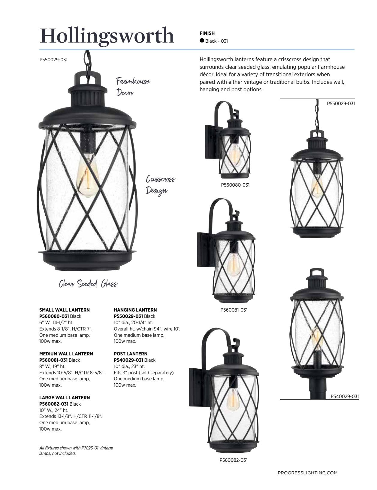Black Glass Farmhouse Indoor/Outdoor Hanging Lantern, 10" x 20.25"