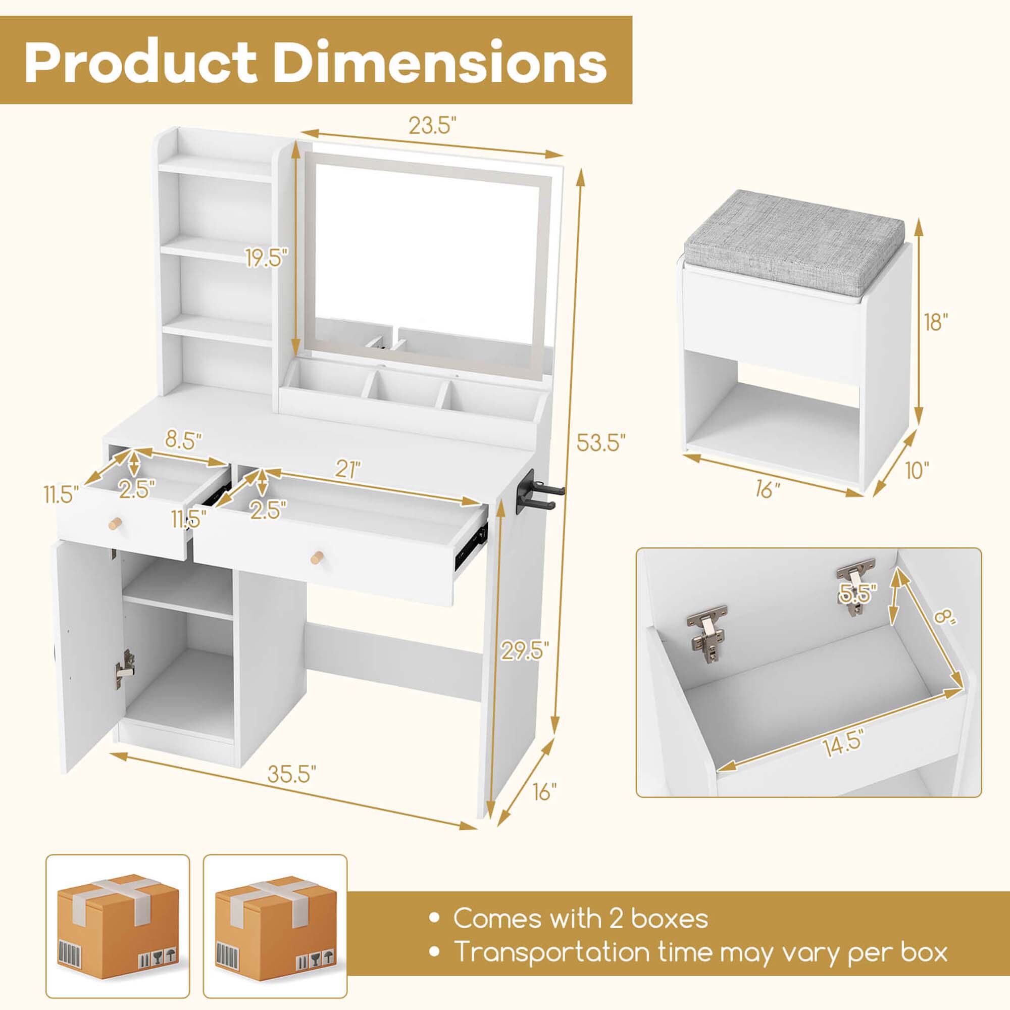 Costway HCST05245 Bedroom-Vanities - View #2