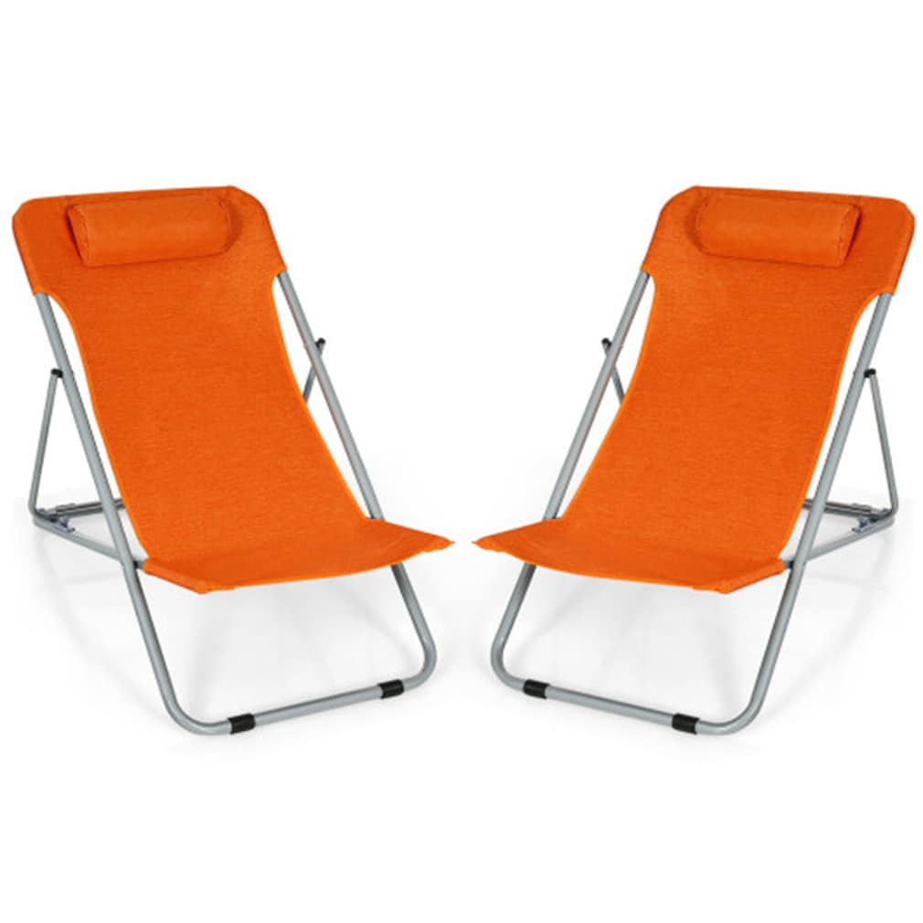 Orange Folding Beach Lounger Set with Adjustable Backrest