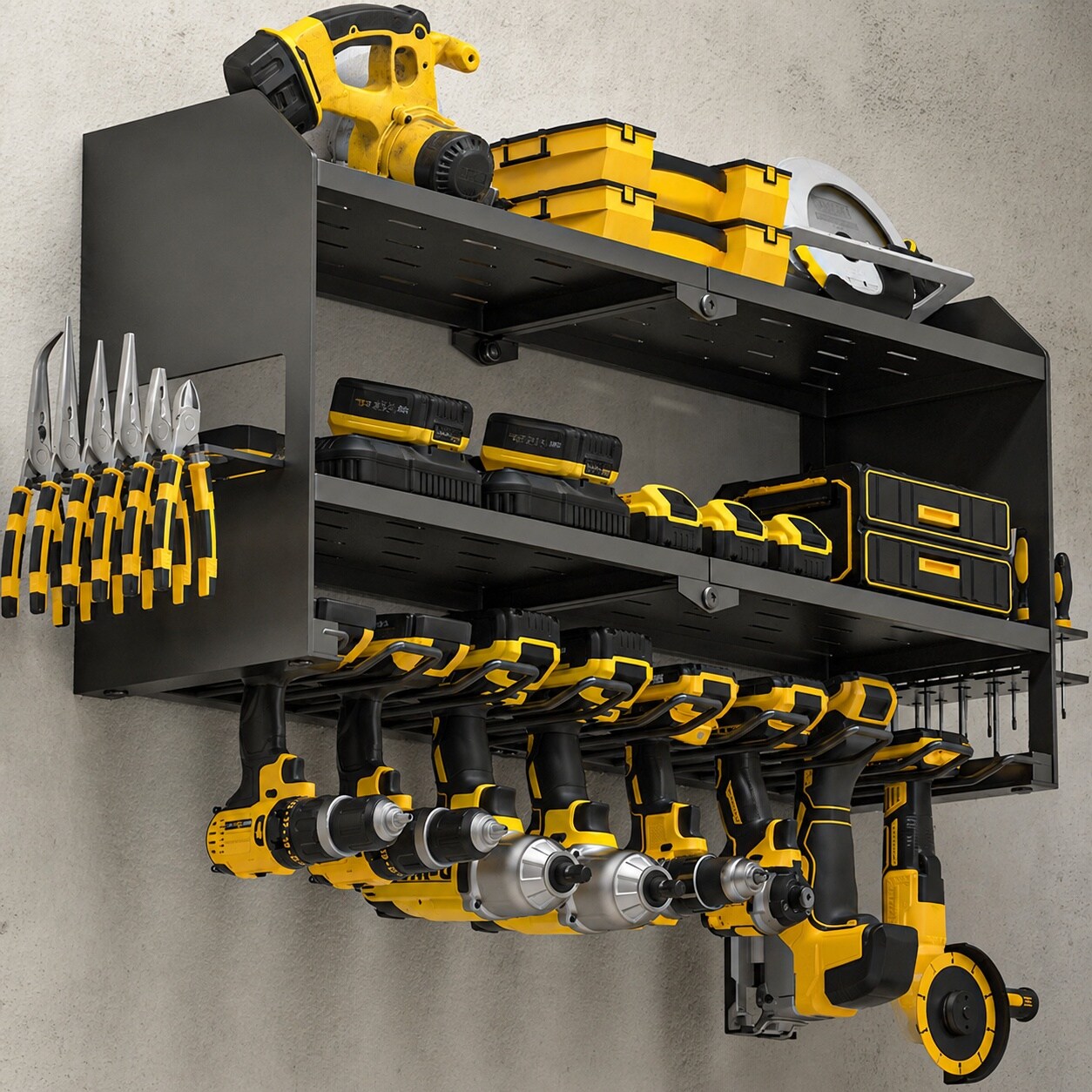 Adrinfly  Power Tool Organizer Wall Mount Cordless Drill Holder Garage Storage Rack Heavy Duty Metal Shelf for Workshop Garage Organization