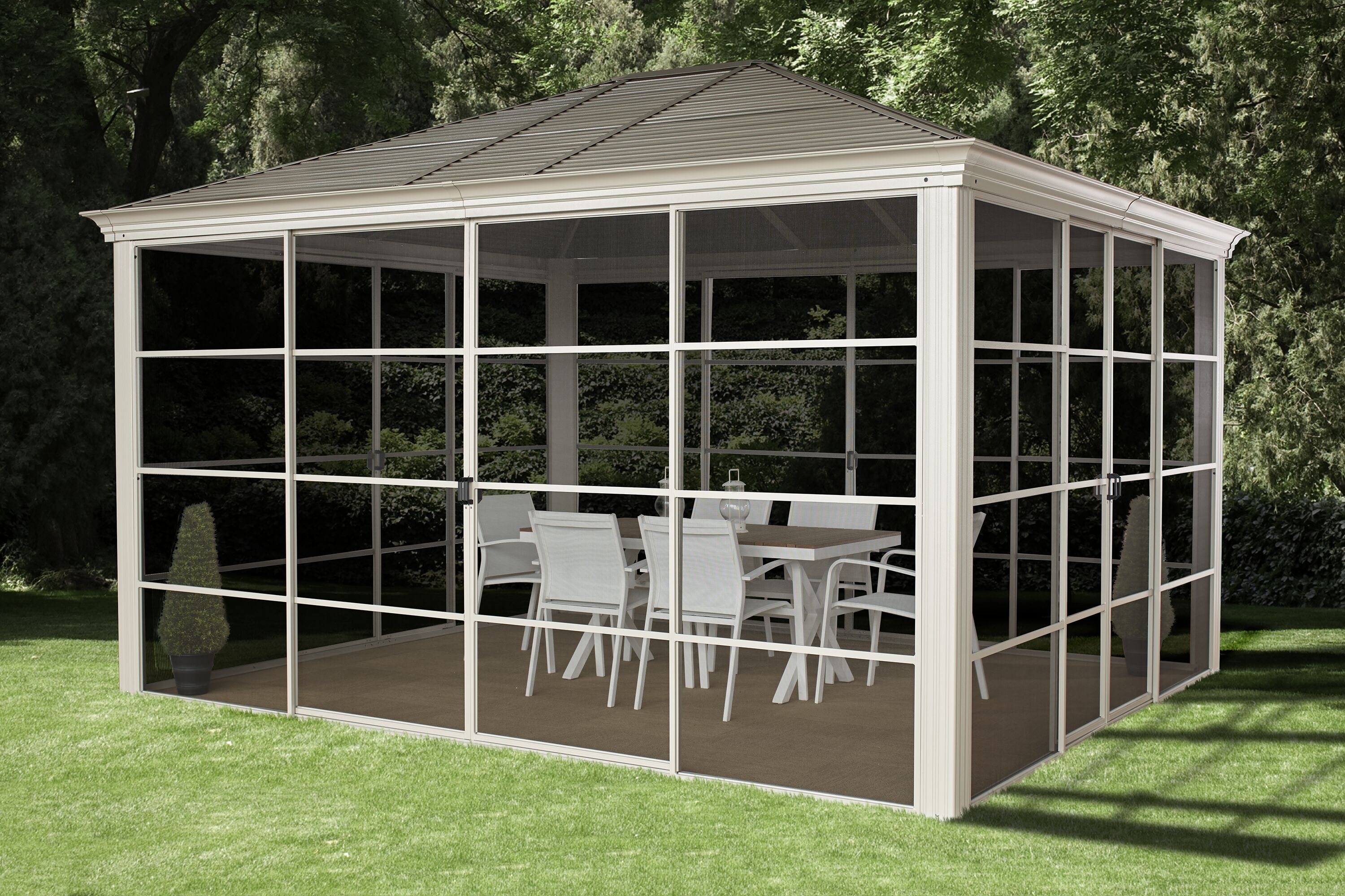 12 Ft x 14 Ft Champagne Aluminum and Steel Gazebo