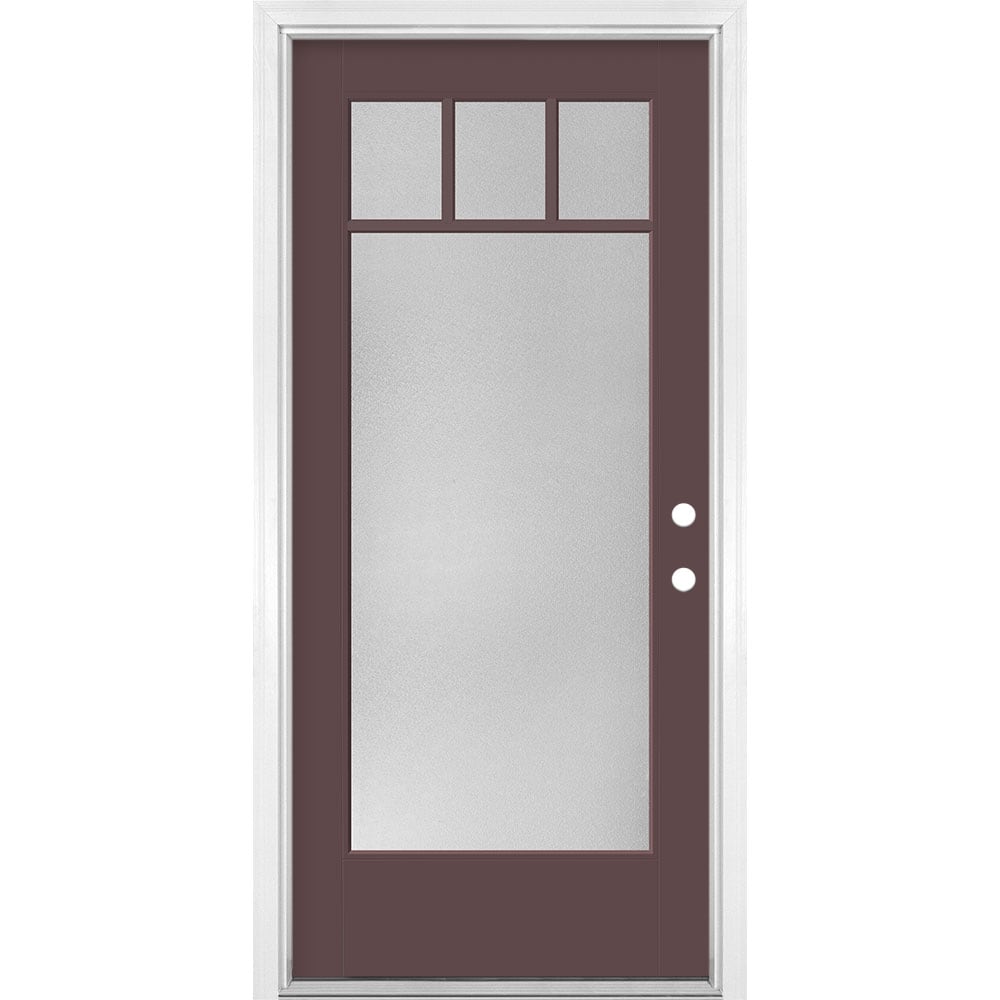 Masonite 1524597 36-in x 80-in x 4-9/16-in Fiberglass Full lite Left-hand inswing Currant Painted Prehung Single door Front Door with Brickmould Insulating core Simulated divided light