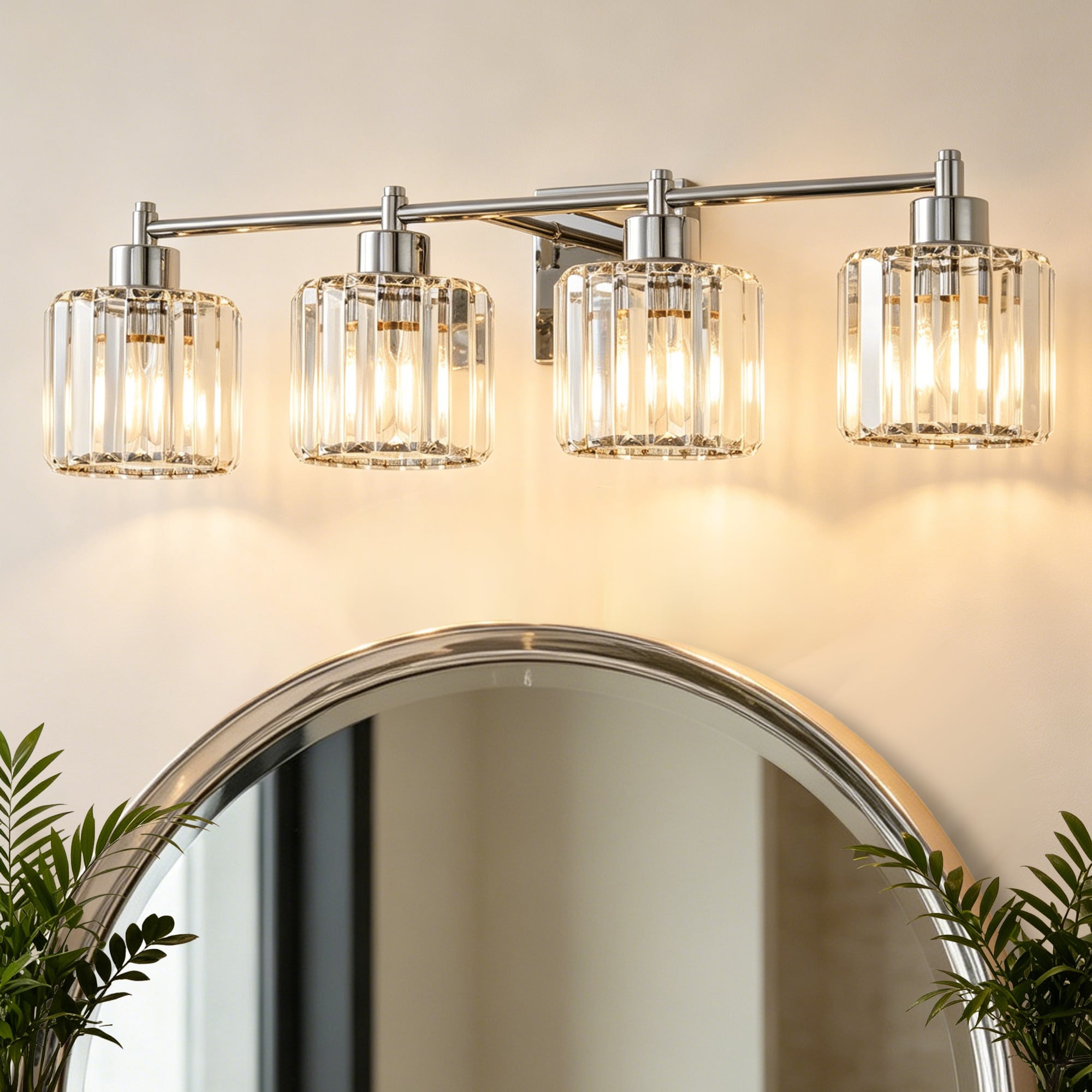 Lanmate  4 Light Chrome Crystal Vanity Light Fixture Bathroom Wall Mounted Vanity Light 30.82-in