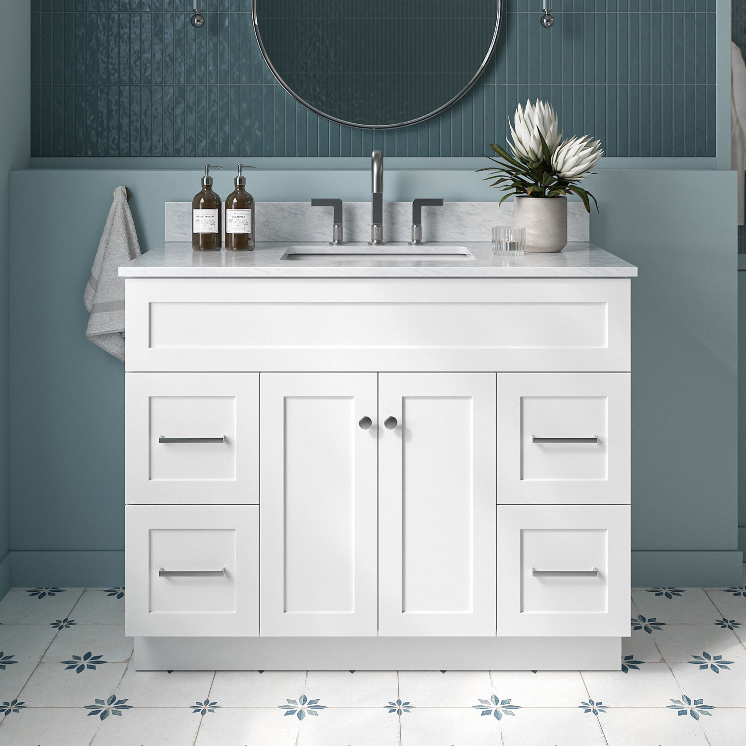 ARIEL F043SCW2RVOWHT Hamlet 43-in White Undermount Single sink Bathroom Vanity with 0.75" Carrara White Marble Natural marble Top