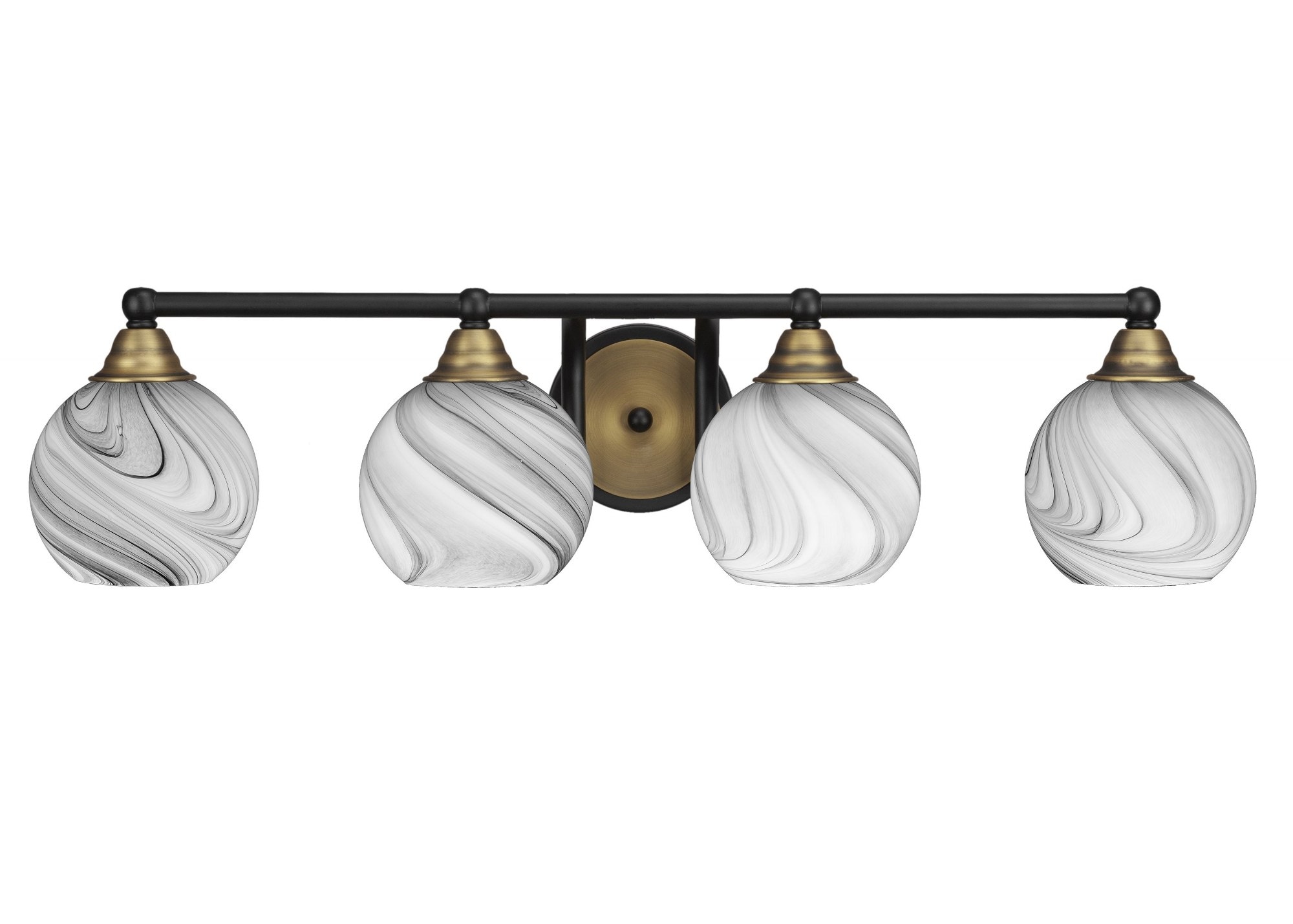 Toltec - Paramount - 4 Light Bath Bar-7 Inches Tall and 31.25 Inches Length-Matte Black/Brass Fin...