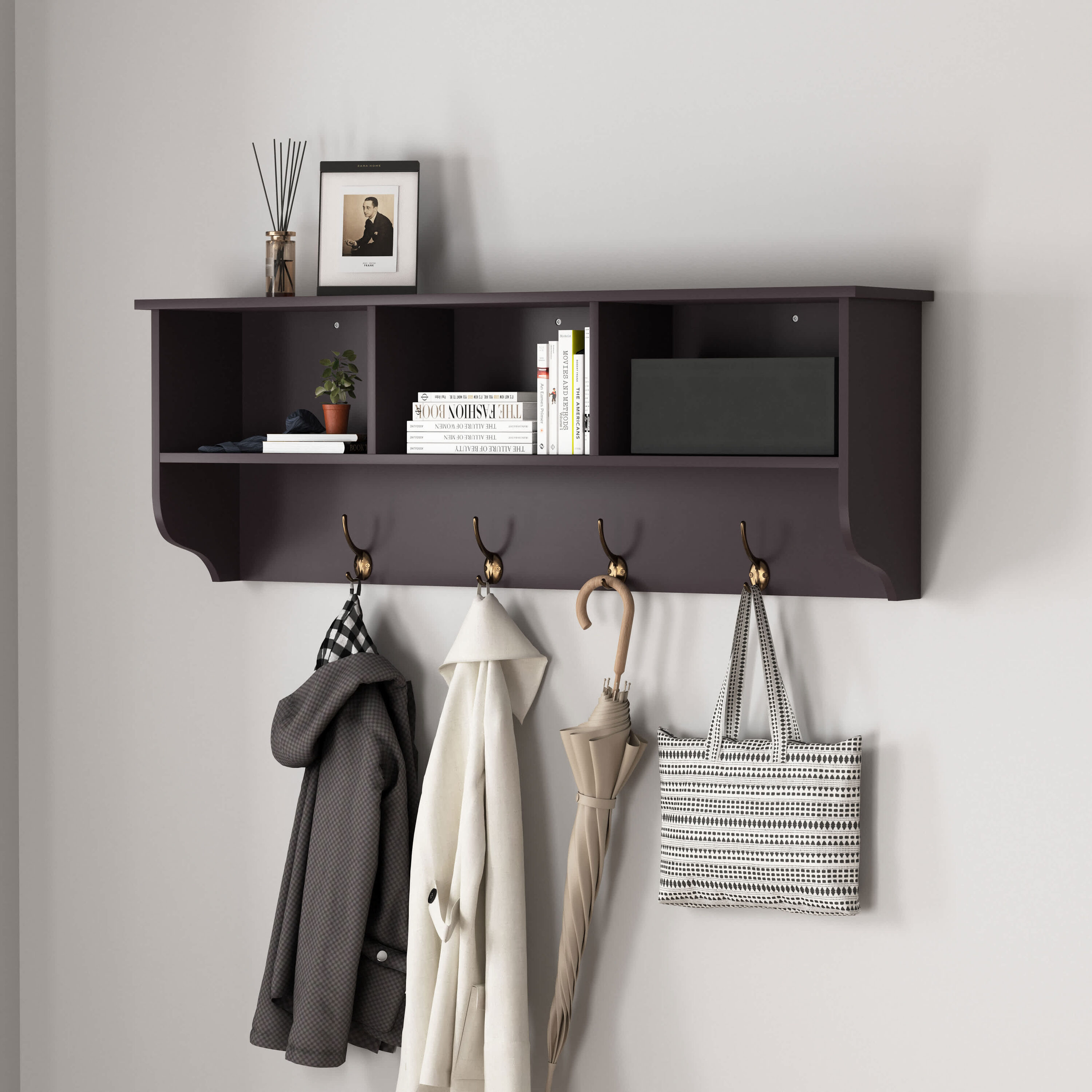 Vynxaria - 38 in W x 7 in D x 13 in H Espresso MDF Wall Mounted Decorative Storage Cabinets with...