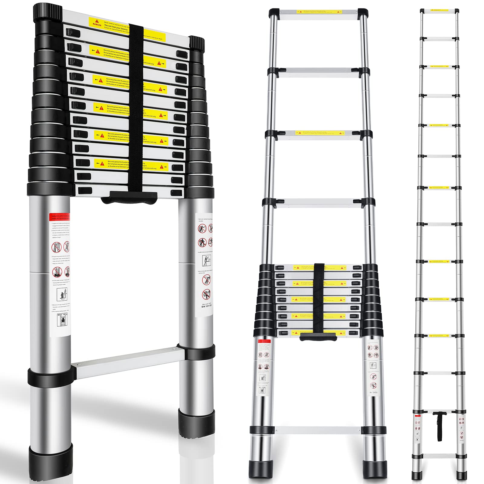 SenQWFa Telescoping Ladder 16.5FT Aluminum Alloy Folding Extension Ladder Portable Multi Purpose Heavy Duty Load Capacity 330 lbs for Indoor #LDC0827C407