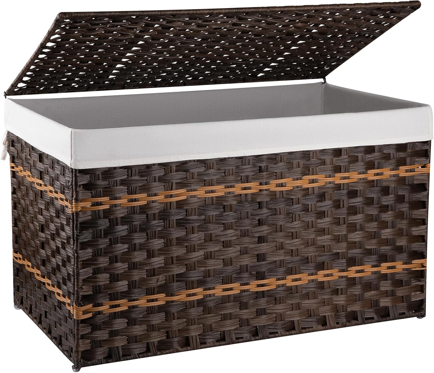 OIAHOMY Storage Basket with Lid 42 Gallon Blanket Basket with Removable Liner Bag Synthetic Wicker Hamper with Handle Hamper for Living Room Brown #B0DB1HZ29S