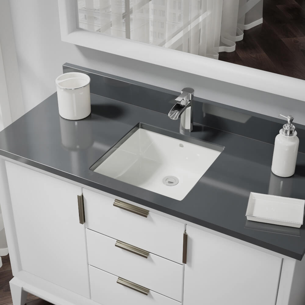 Rene Undermount Porcelain Bathroom Sink in White with Pop-Up Drain in Chrome