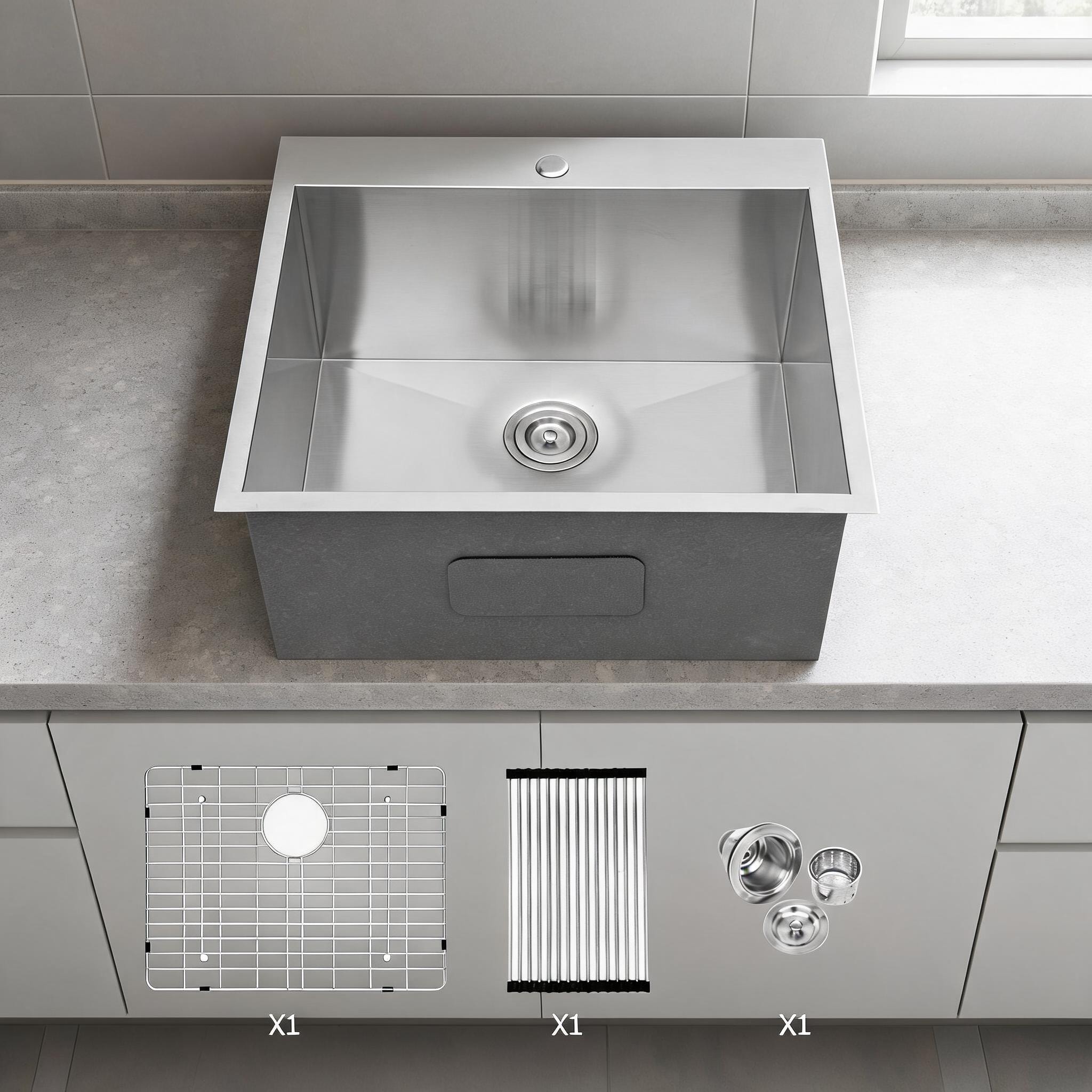 Watnature Stainless Steel Laundry Utility Sink  for Laundry Room Drop-In Topmount 22 times 22 times 12 Inch Single Bowl