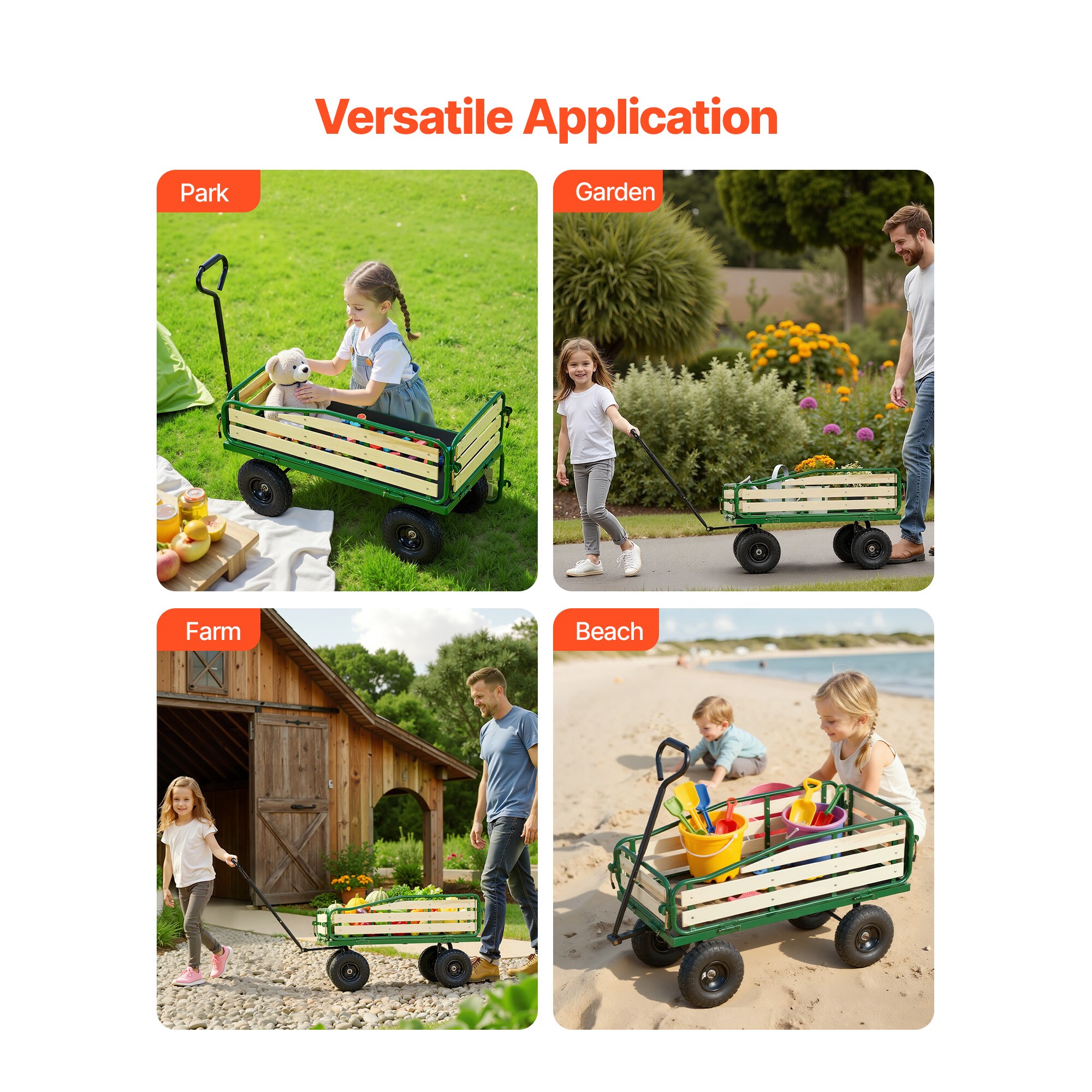 GIVIMO 40-in Pull Along Kids Wagon with Removable Wooden Side Panels ...