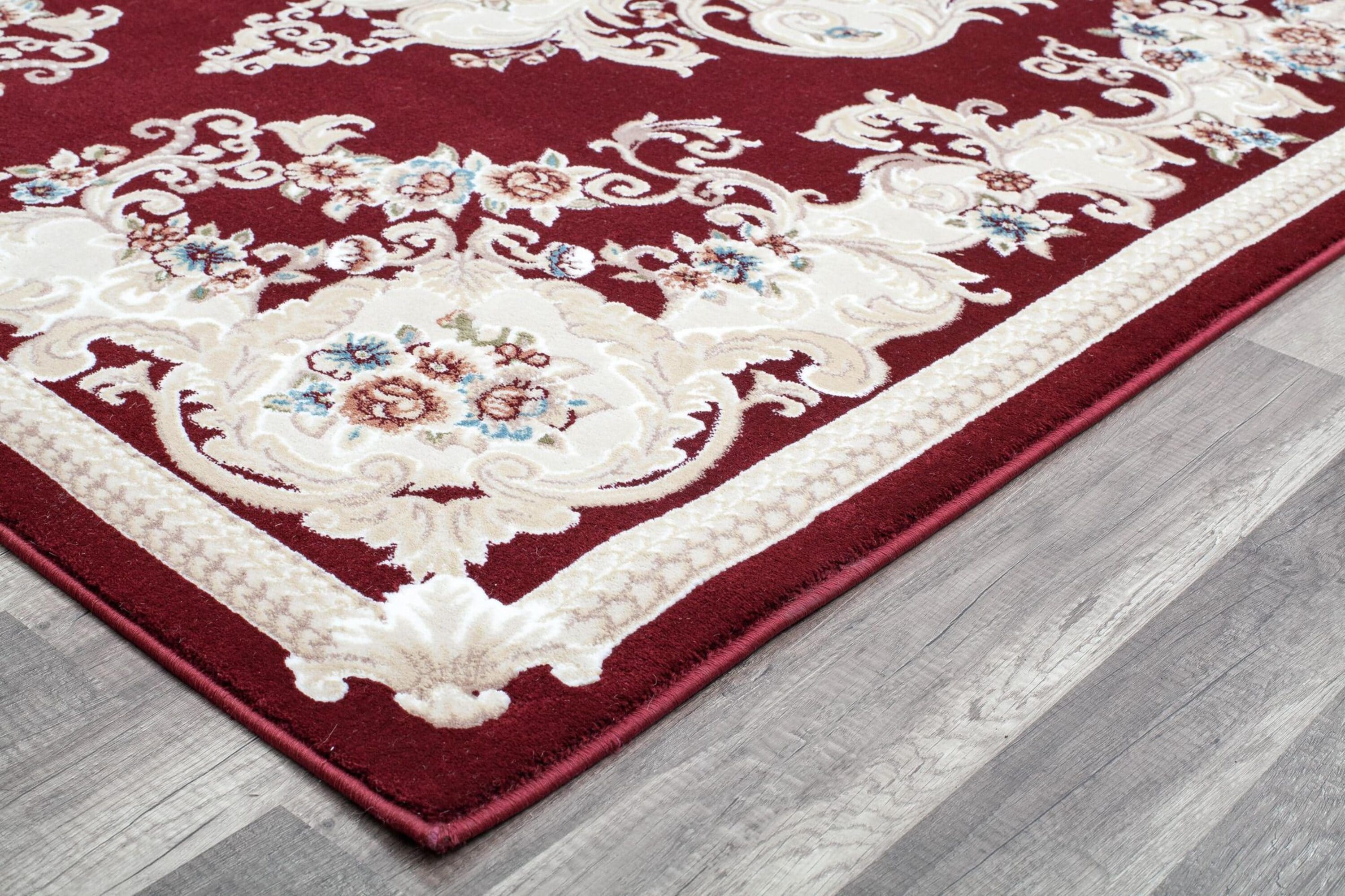 Classic Burgundy and White Synthetic Round Area Rug, 5' x 5'