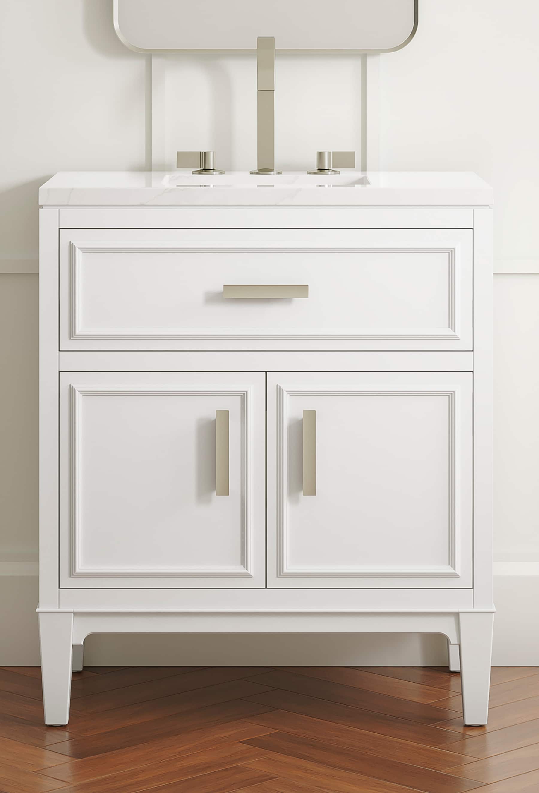 KOHLER 33544-ASB-0 Southerk 30-in White Undermount Single sink Bathroom Vanity with White Quartz Top