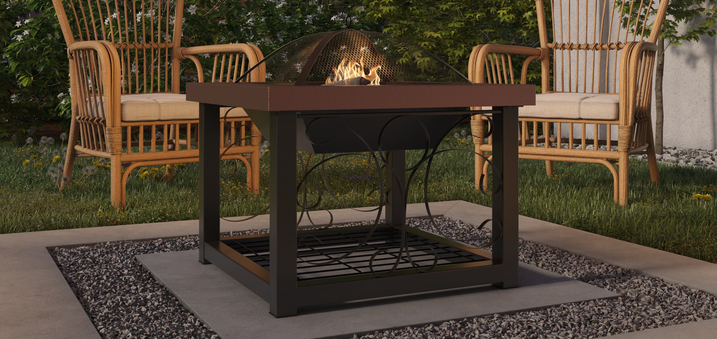 30" Bronze Wood Fire Pit Table with Storage Rack