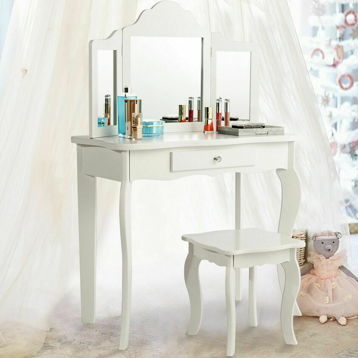 Velvet Vanity Stool Backrest Stools Dressing Table Chair Makeup Bedroo