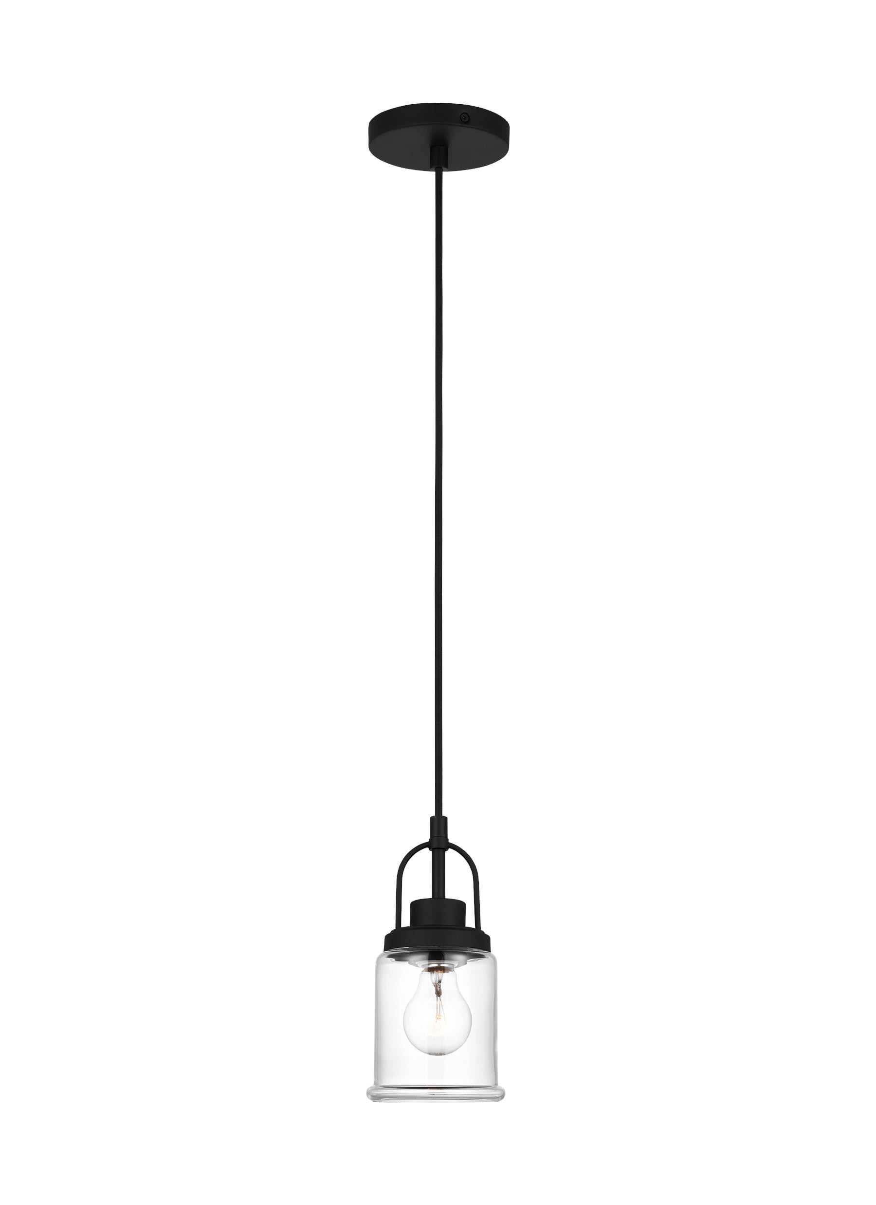 Generation Lighting 6544701-112 Anders 1 -Light Midnight Black Transitional Clear glass Lantern Mini Indoor/Outdoor Hanging Pendant light