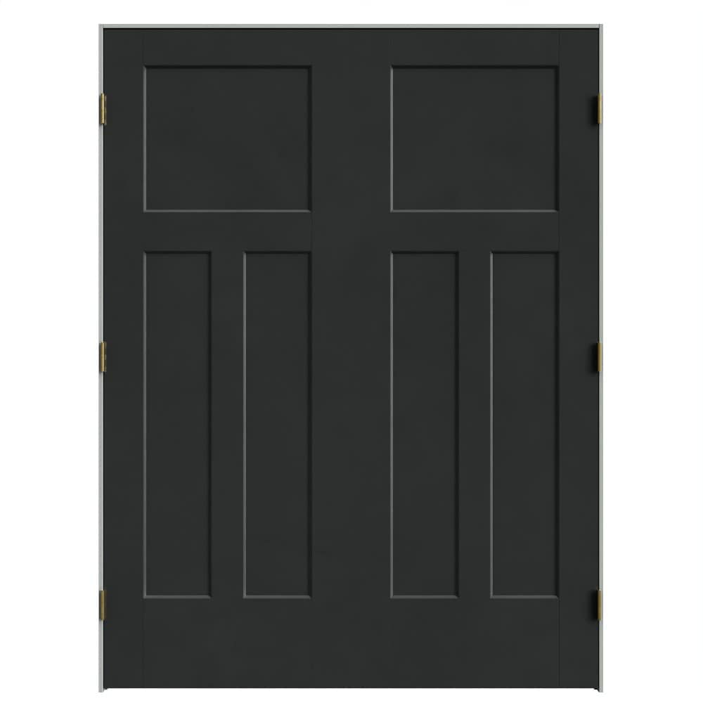 Masonite 641970 60-in x 80-in Midnight Black Solid core 3-panel square Bi-parting Smooth Prefinished Molded composite Flat Jamb Double Prehung Interior Door