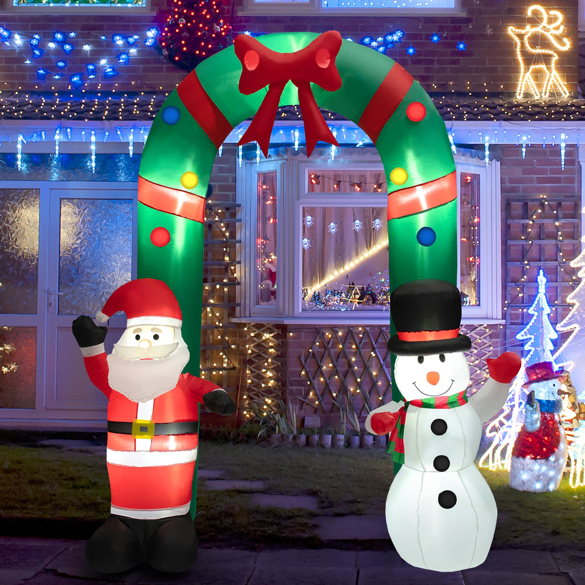 Costway LWS00695 8-ft Lighted Snowman Christmas Inflatable Archway